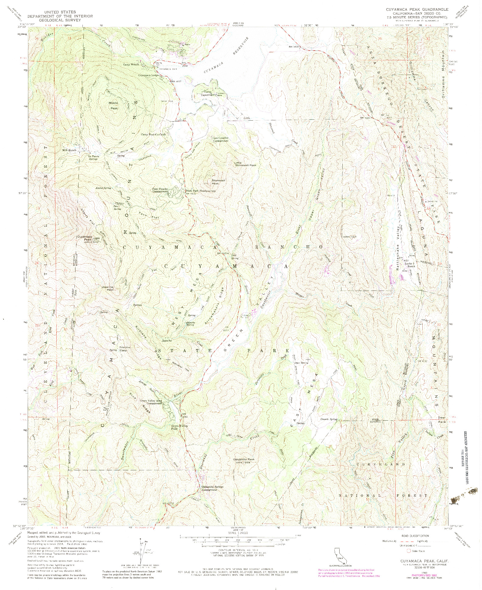 USGS 1:24000-SCALE QUADRANGLE FOR CUYAMACA PEAK, CA 1960