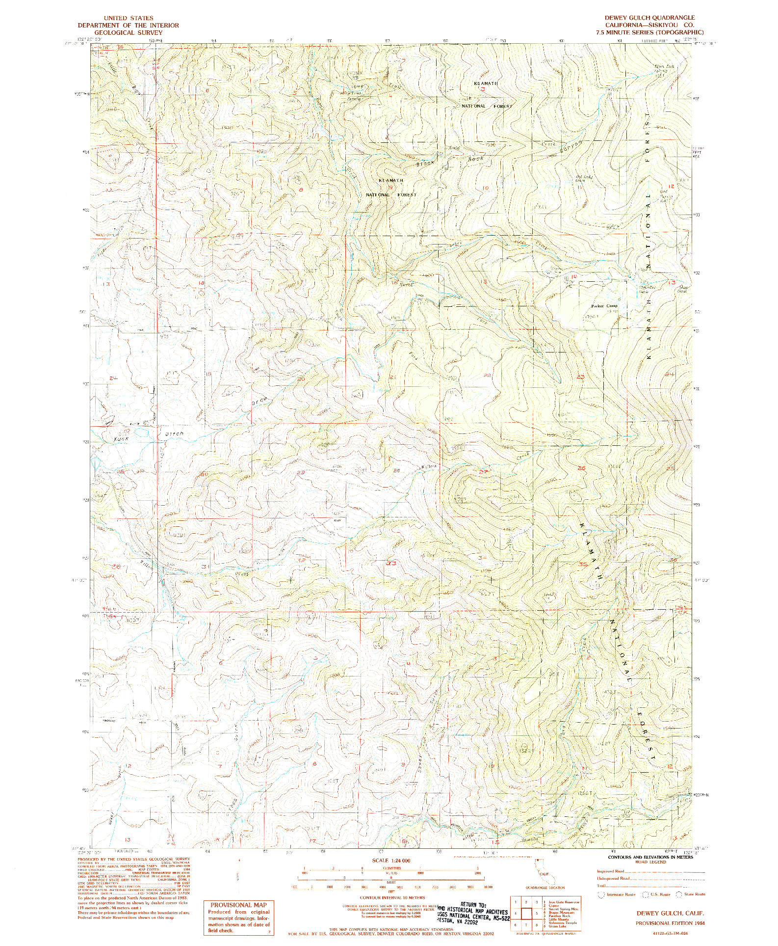 USGS 1:24000-SCALE QUADRANGLE FOR DEWEY GULCH, CA 1984