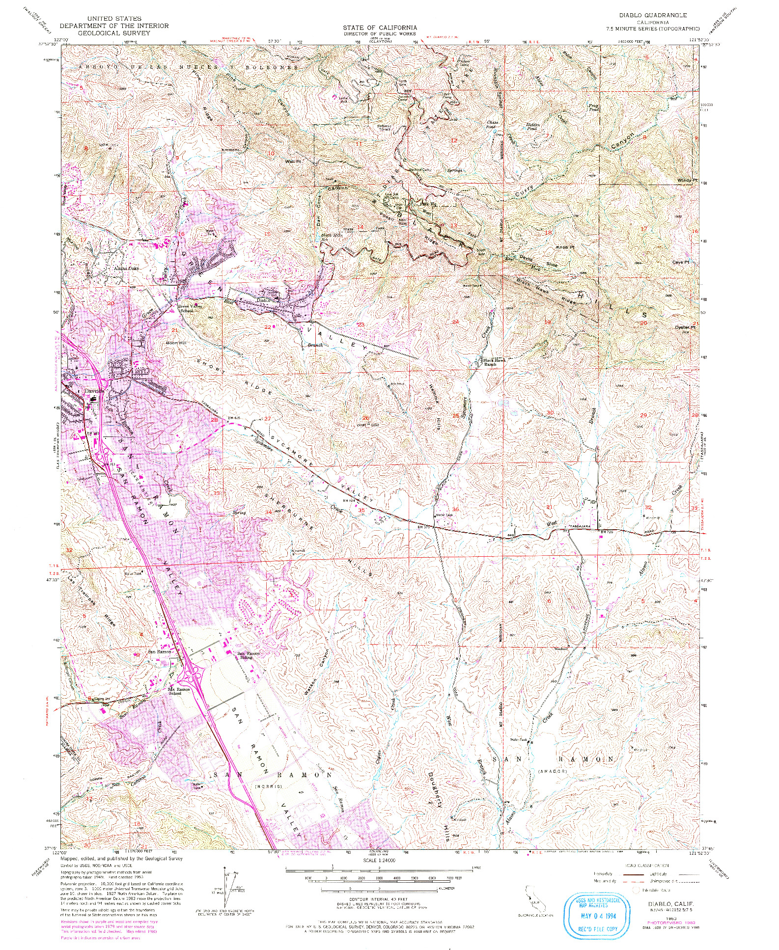 USGS 1:24000-SCALE QUADRANGLE FOR DIABLO, CA 1953