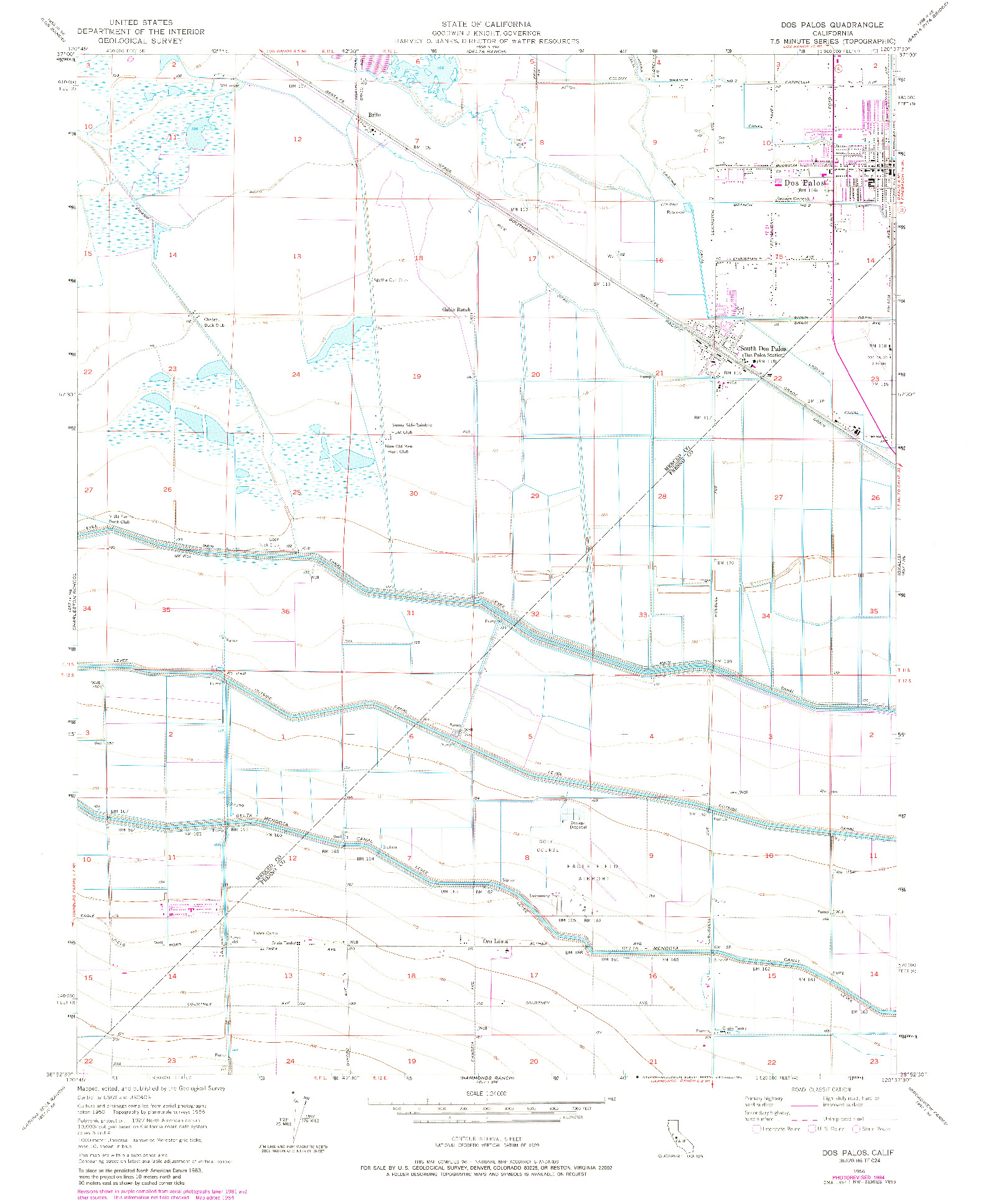 USGS 1:24000-SCALE QUADRANGLE FOR DOS PALOS, CA 1956