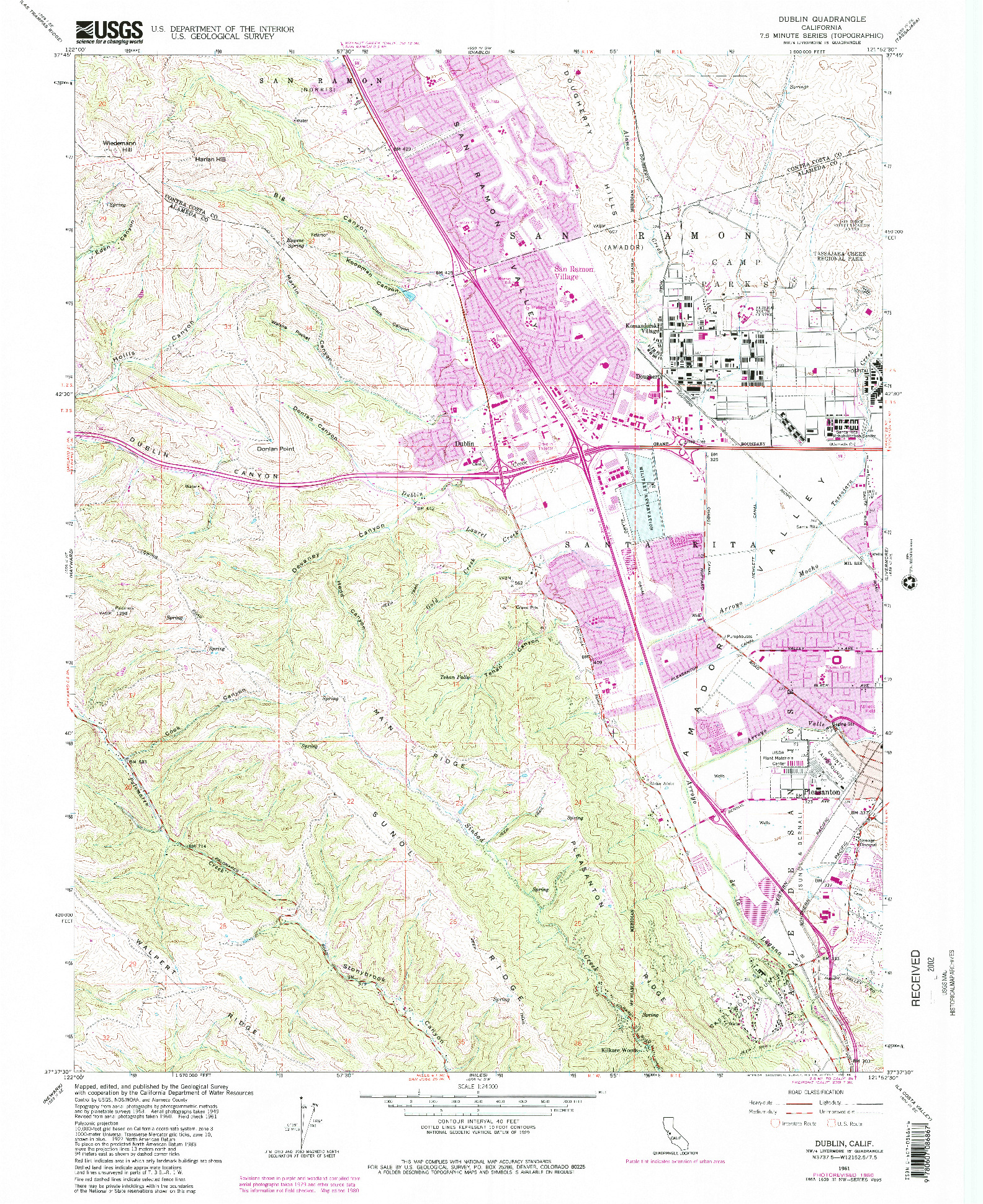 USGS 1:24000-SCALE QUADRANGLE FOR DUBLIN, CA 1961