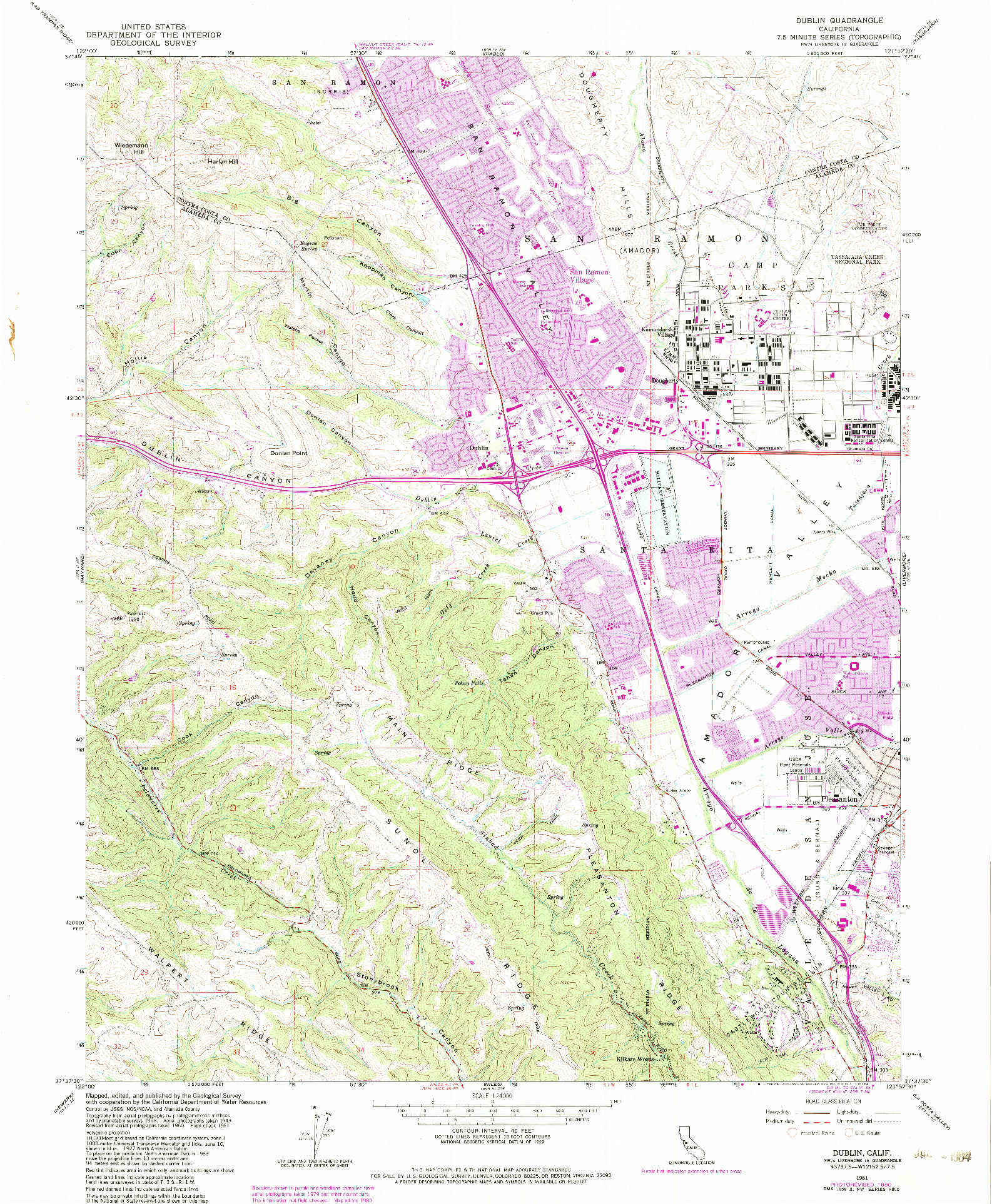 USGS 1:24000-SCALE QUADRANGLE FOR DUBLIN, CA 1961