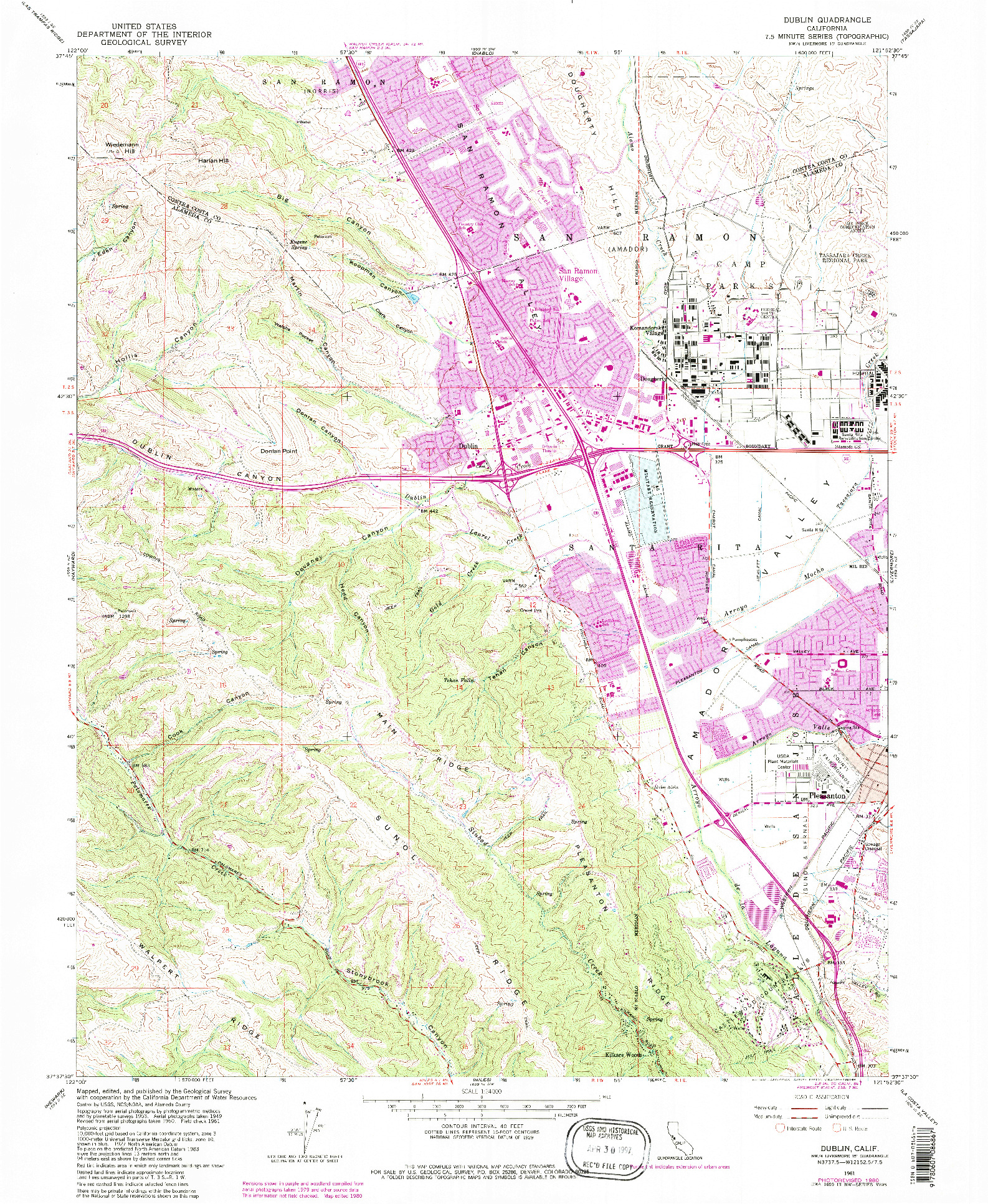 USGS 1:24000-SCALE QUADRANGLE FOR DUBLIN, CA 1961