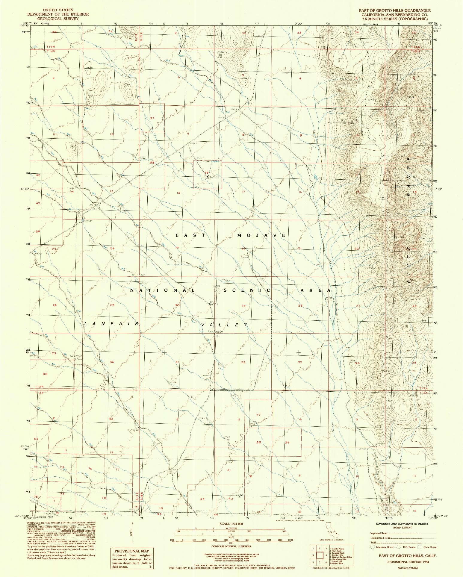 USGS 1:24000-SCALE QUADRANGLE FOR EAST OF GROTTO HILLS, CA 1984