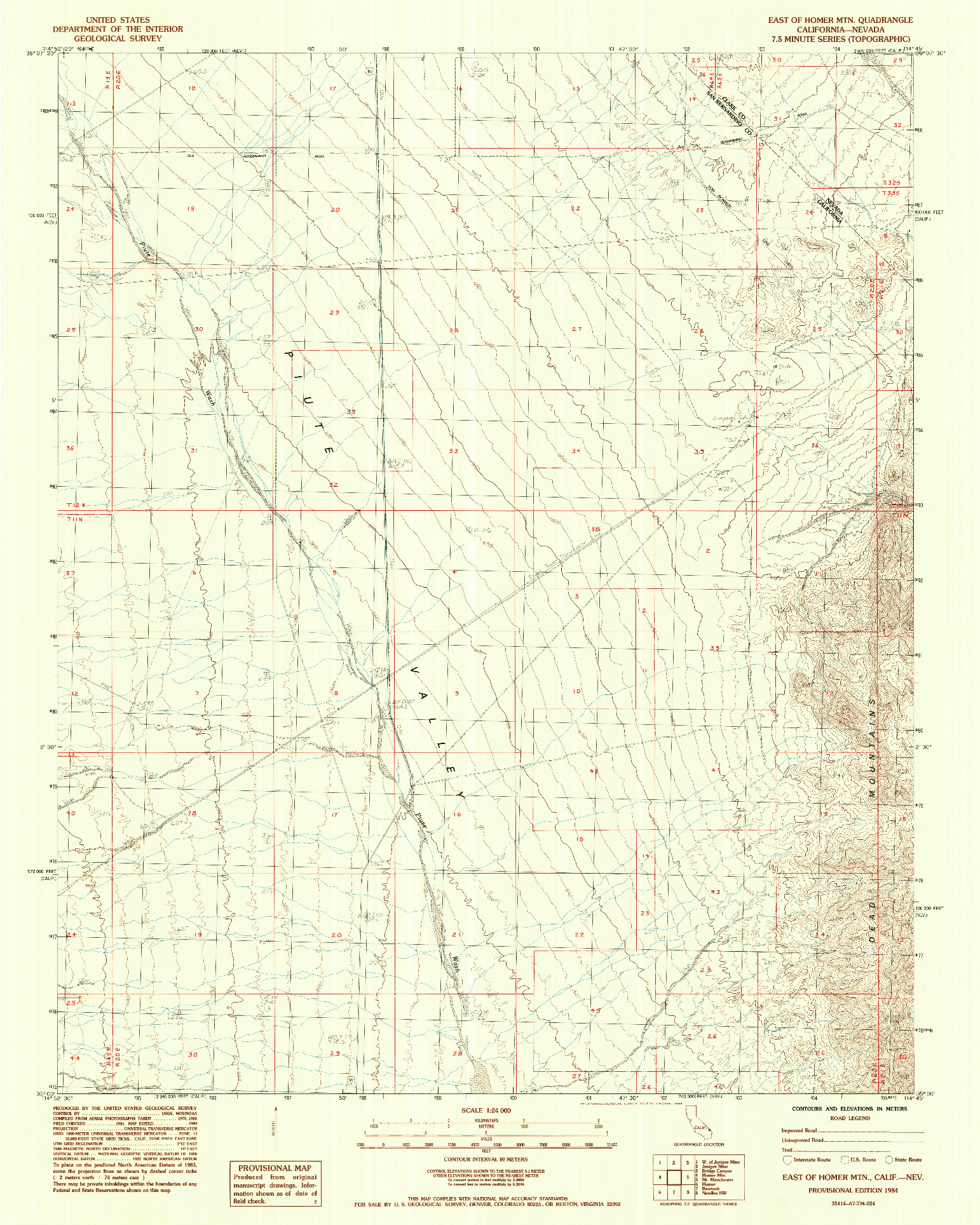 USGS 1:24000-SCALE QUADRANGLE FOR EAST OF HOMER MTN, CA 1984