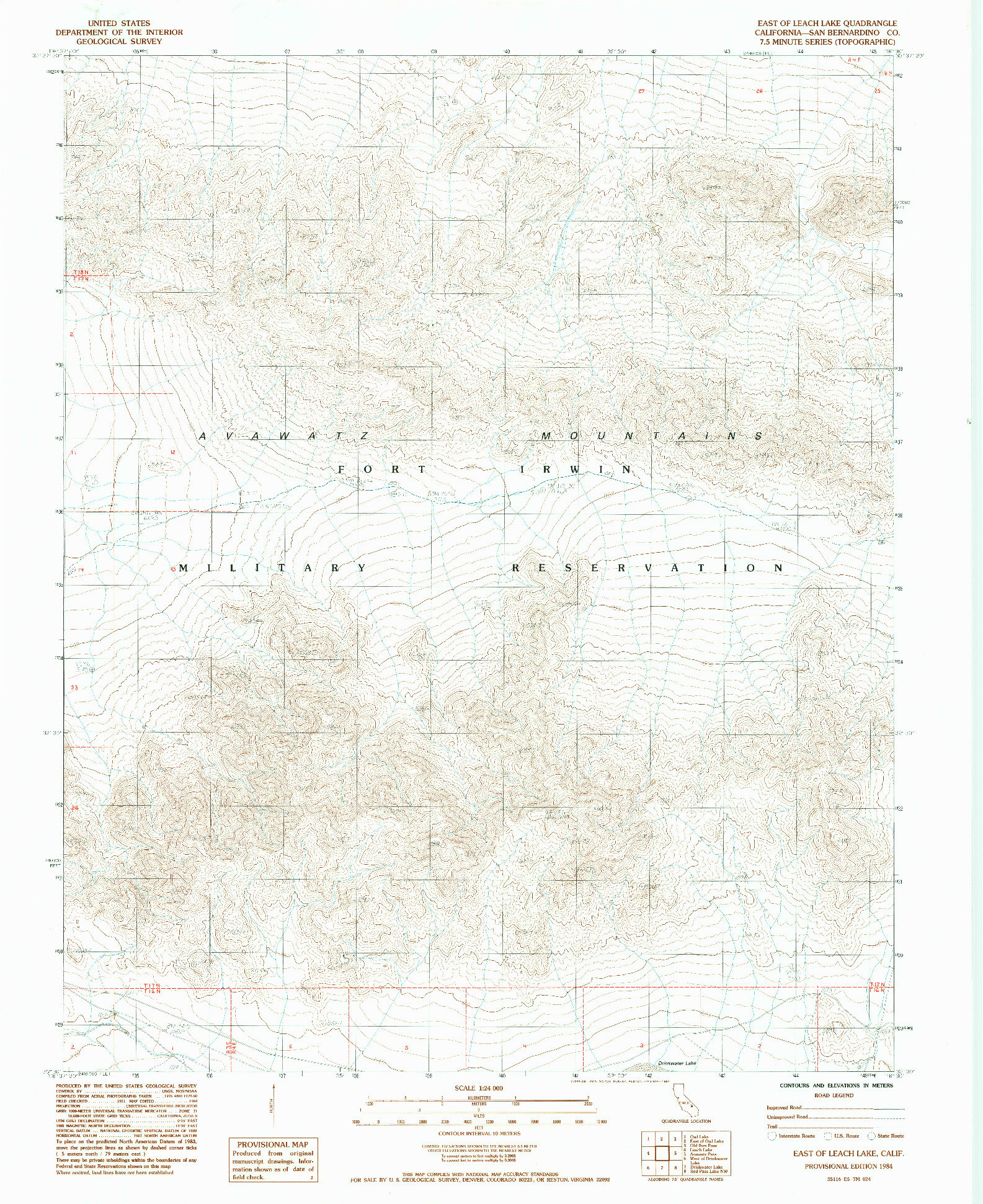 USGS 1:24000-SCALE QUADRANGLE FOR EAST OF LEACH LAKE, CA 1984