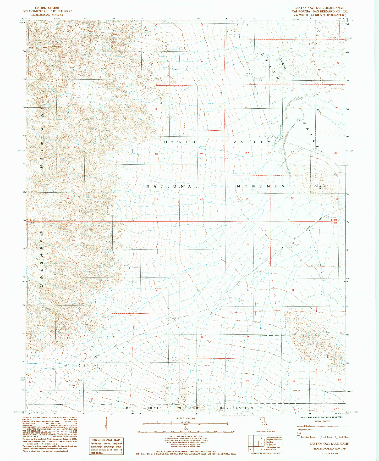 USGS 1:24000-SCALE QUADRANGLE FOR EAST OF OWL LAKE, CA 1984