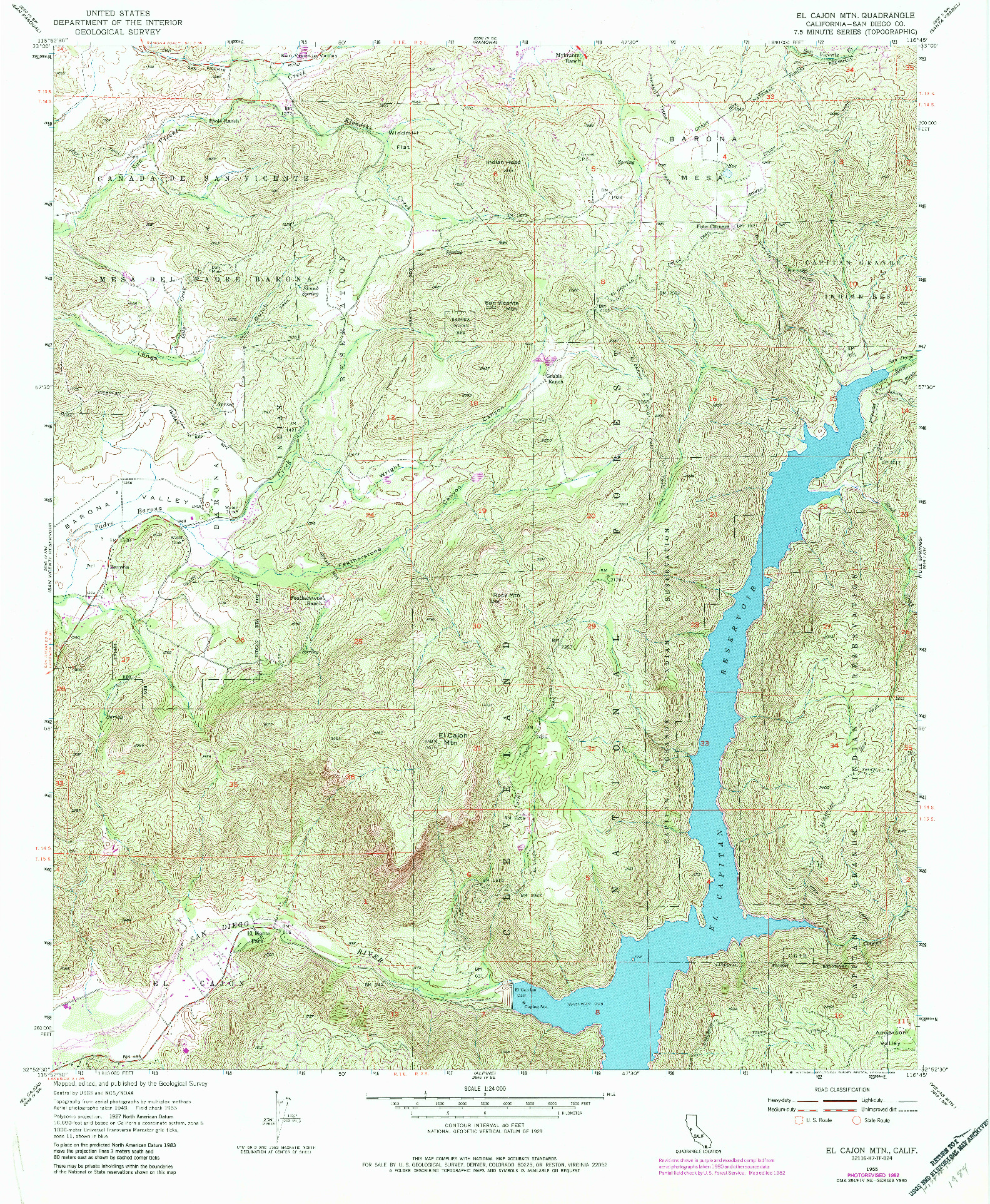 USGS 1:24000-SCALE QUADRANGLE FOR EL CAJON MTN, CA 1955