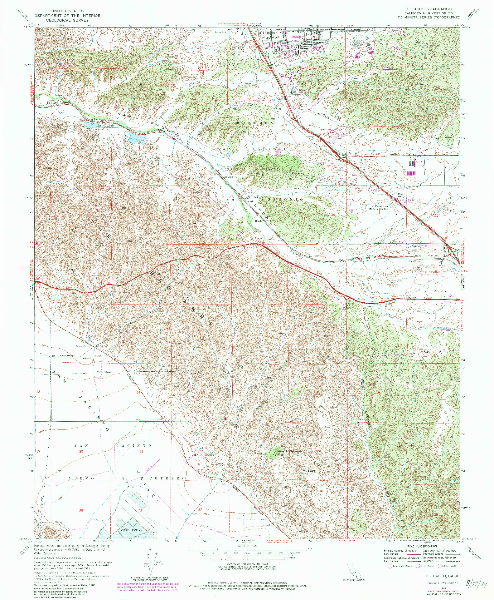 USGS 1:24000-SCALE QUADRANGLE FOR EL CASCO, CA 1967