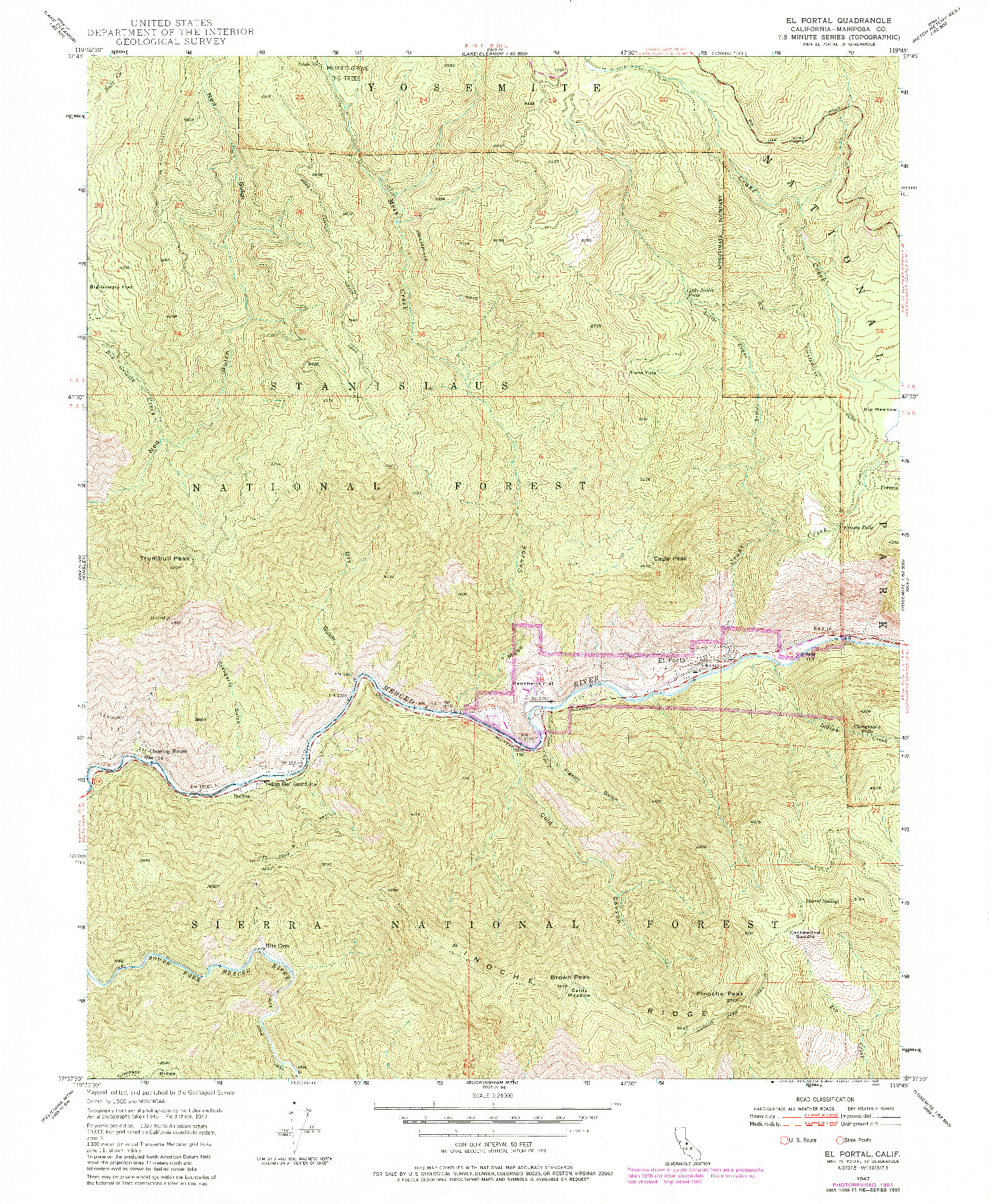 USGS 1:24000-SCALE QUADRANGLE FOR EL PORTAL, CA 1947