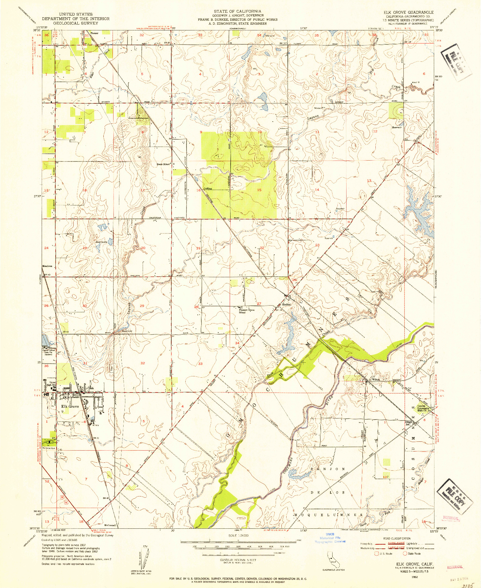 USGS 1:24000-SCALE QUADRANGLE FOR ELK GROVE, CA 1952