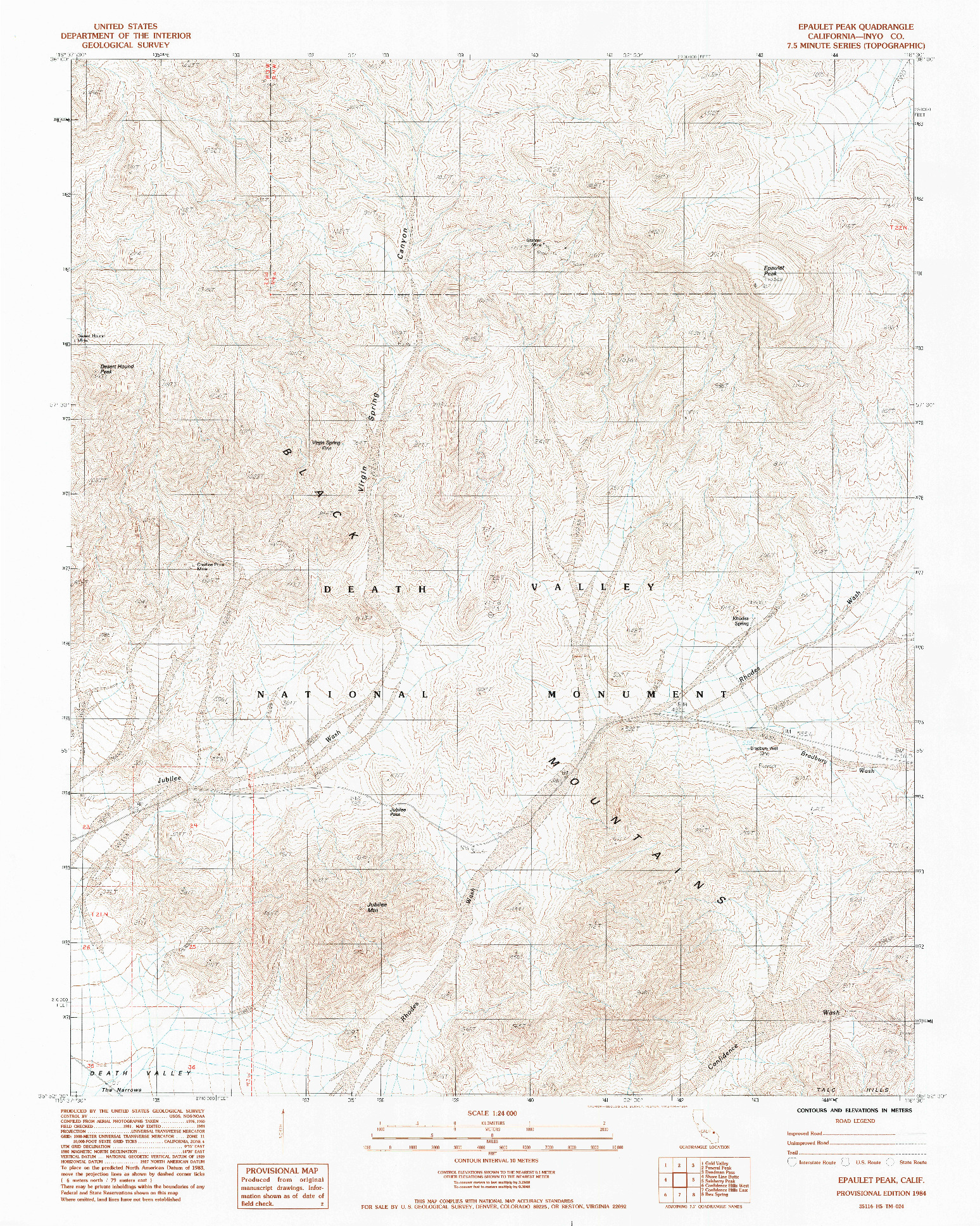 USGS 1:24000-SCALE QUADRANGLE FOR EPAULET PEAK, CA 1984