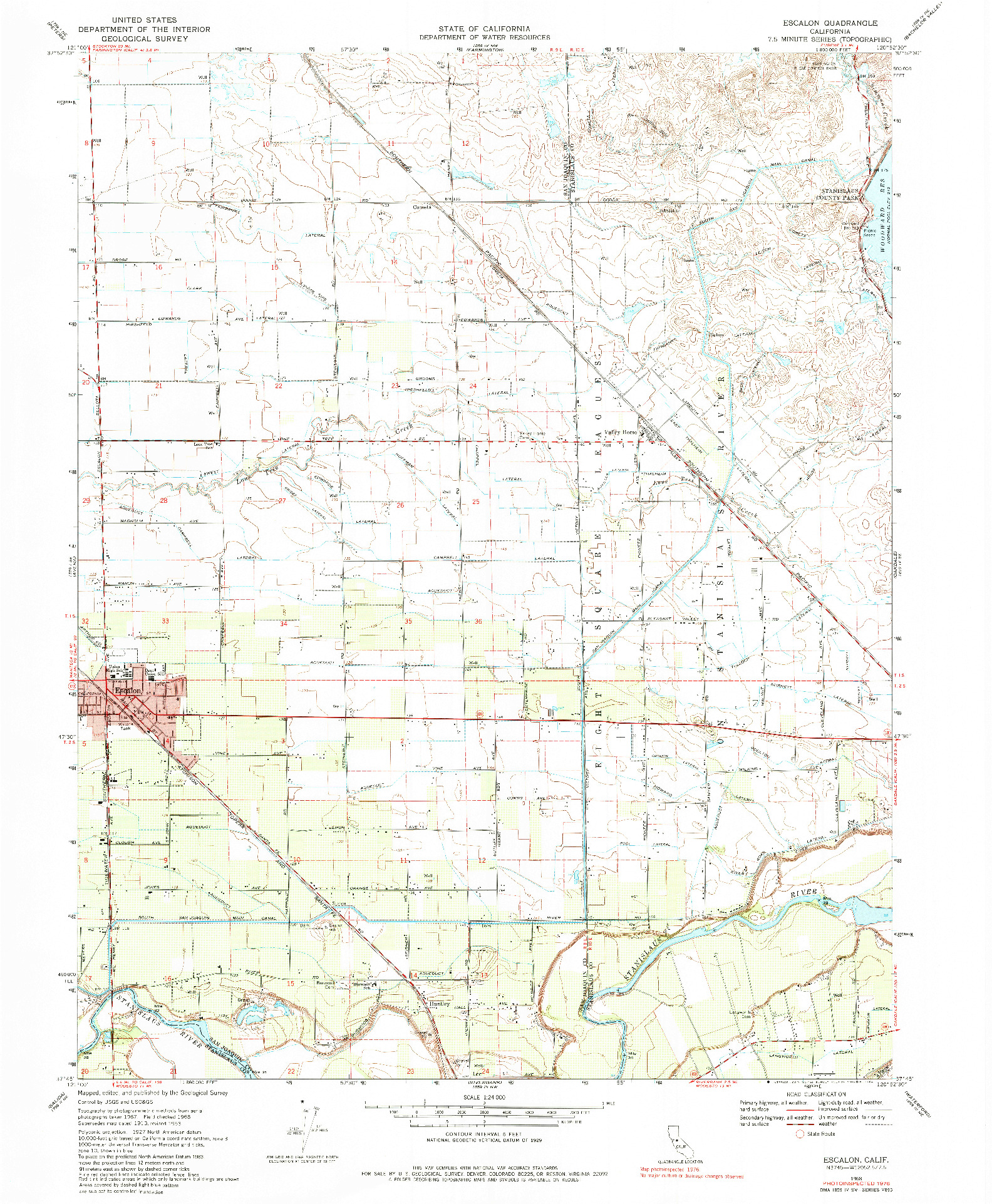 USGS 1:24000-SCALE QUADRANGLE FOR ESCALON, CA 1968