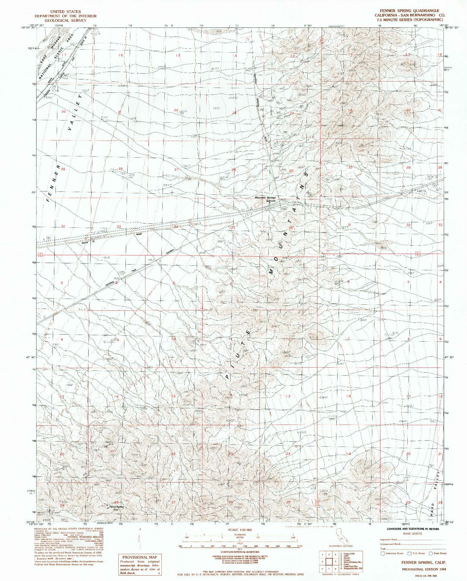 USGS 1:24000-SCALE QUADRANGLE FOR FENNER SPRING, CA 1984