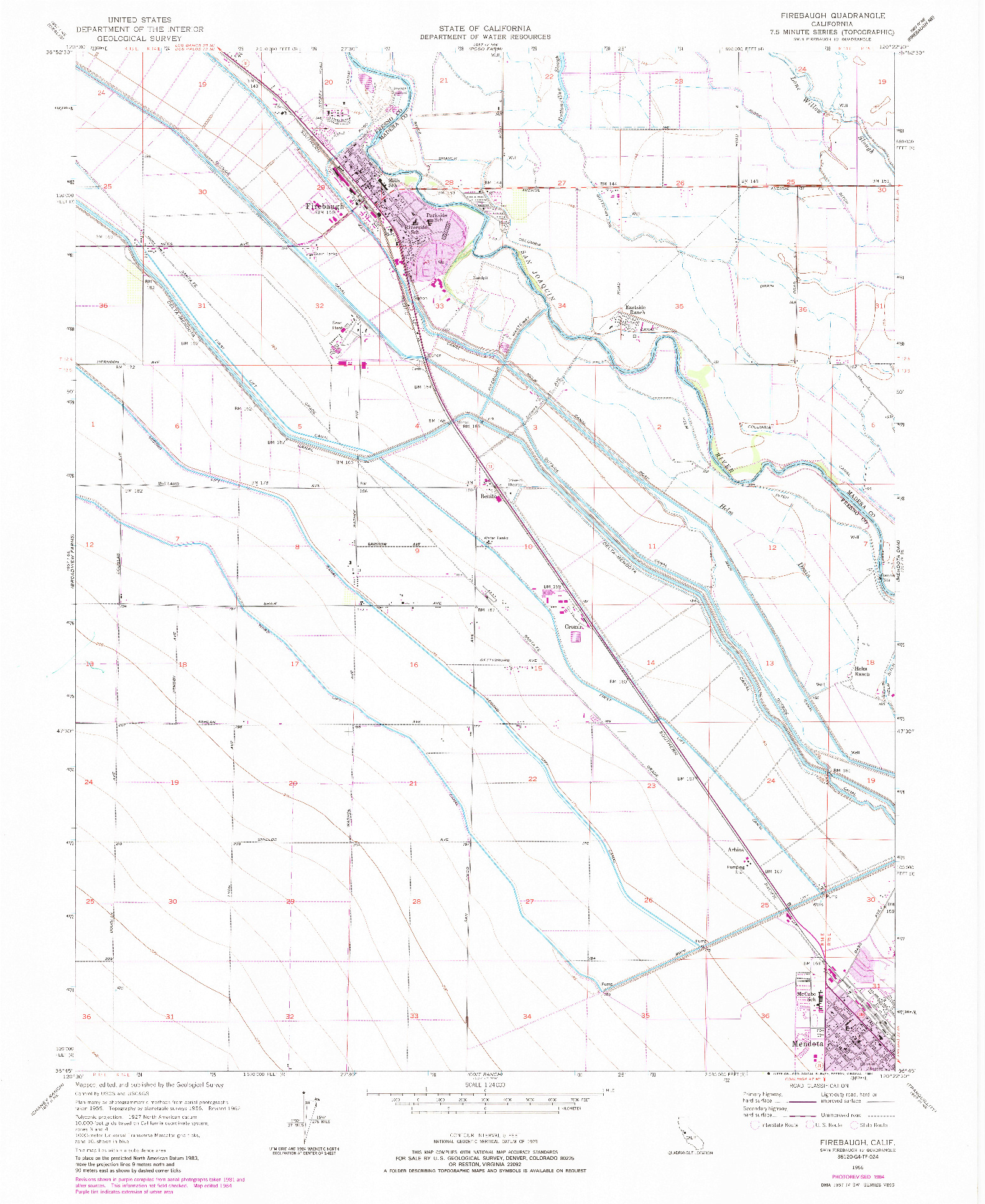 USGS 1:24000-SCALE QUADRANGLE FOR FIREBAUGH, CA 1956