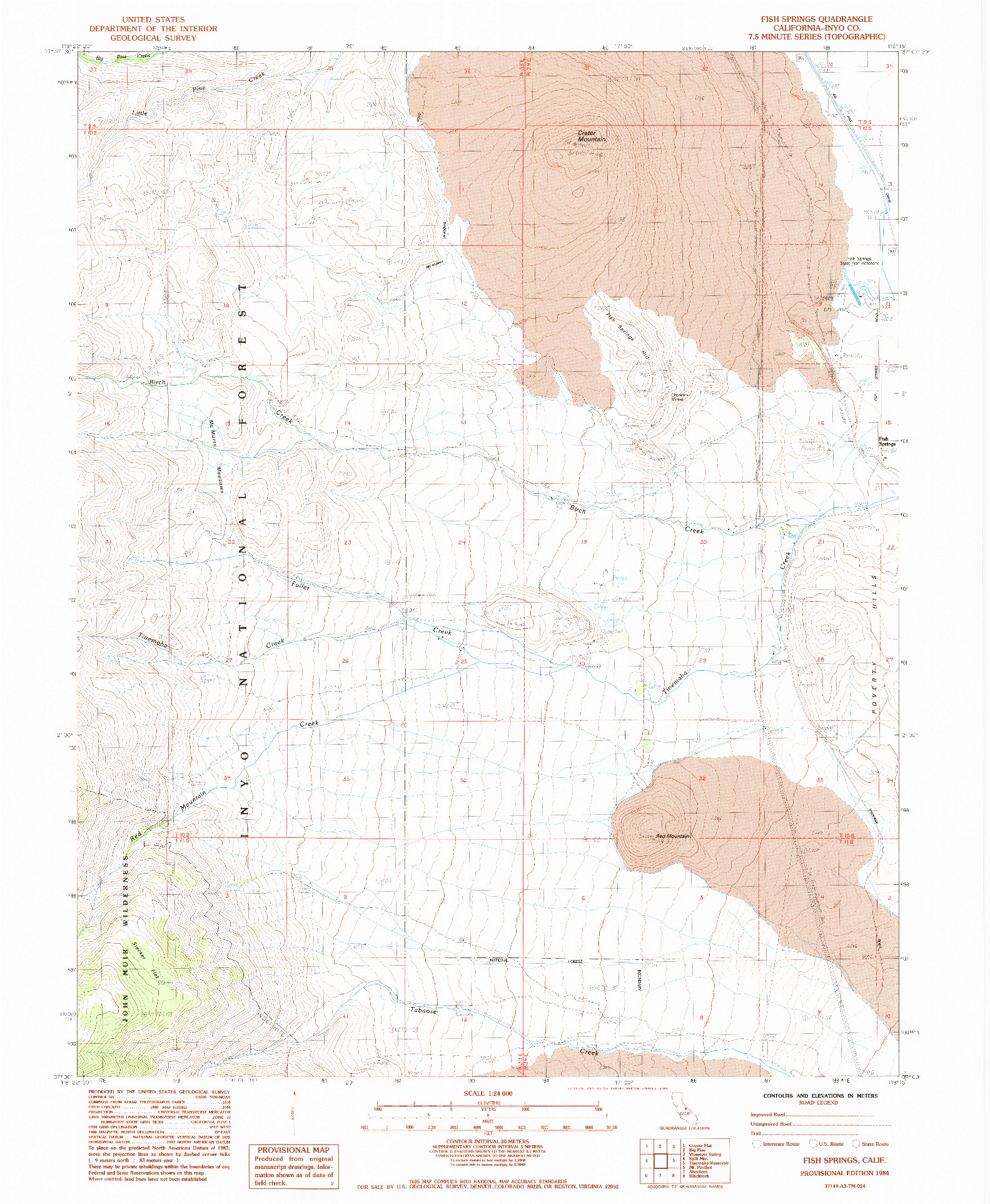 USGS 1:24000-SCALE QUADRANGLE FOR FISH SPRINGS, CA 1984