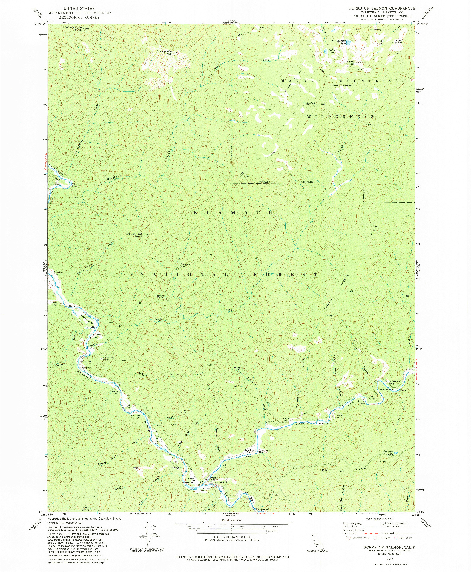 USGS 1:24000-SCALE QUADRANGLE FOR FORKS OF SALMON, CA 1978