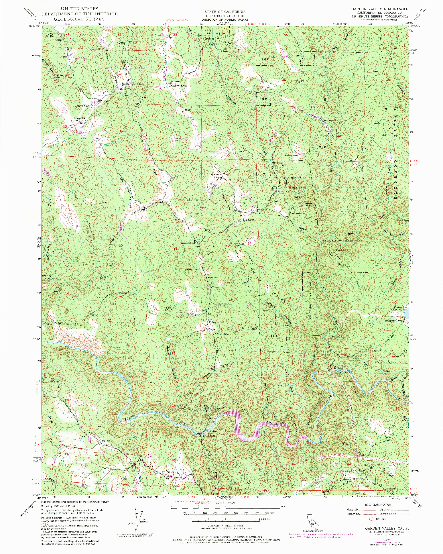 USGS 1:24000-SCALE QUADRANGLE FOR GARDEN VALLEY, CA 1949