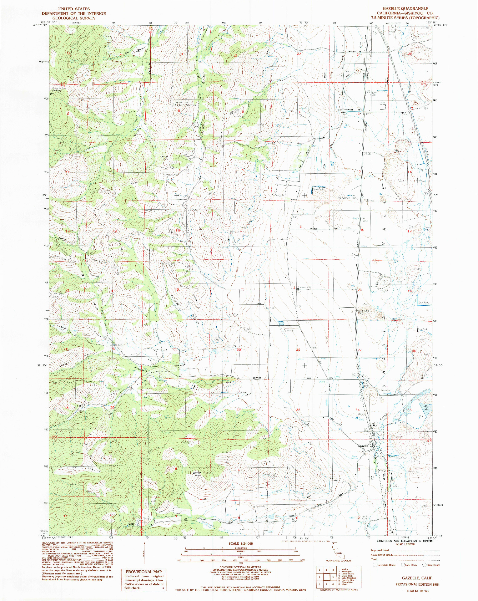 USGS 1:24000-SCALE QUADRANGLE FOR GAZELLE, CA 1984