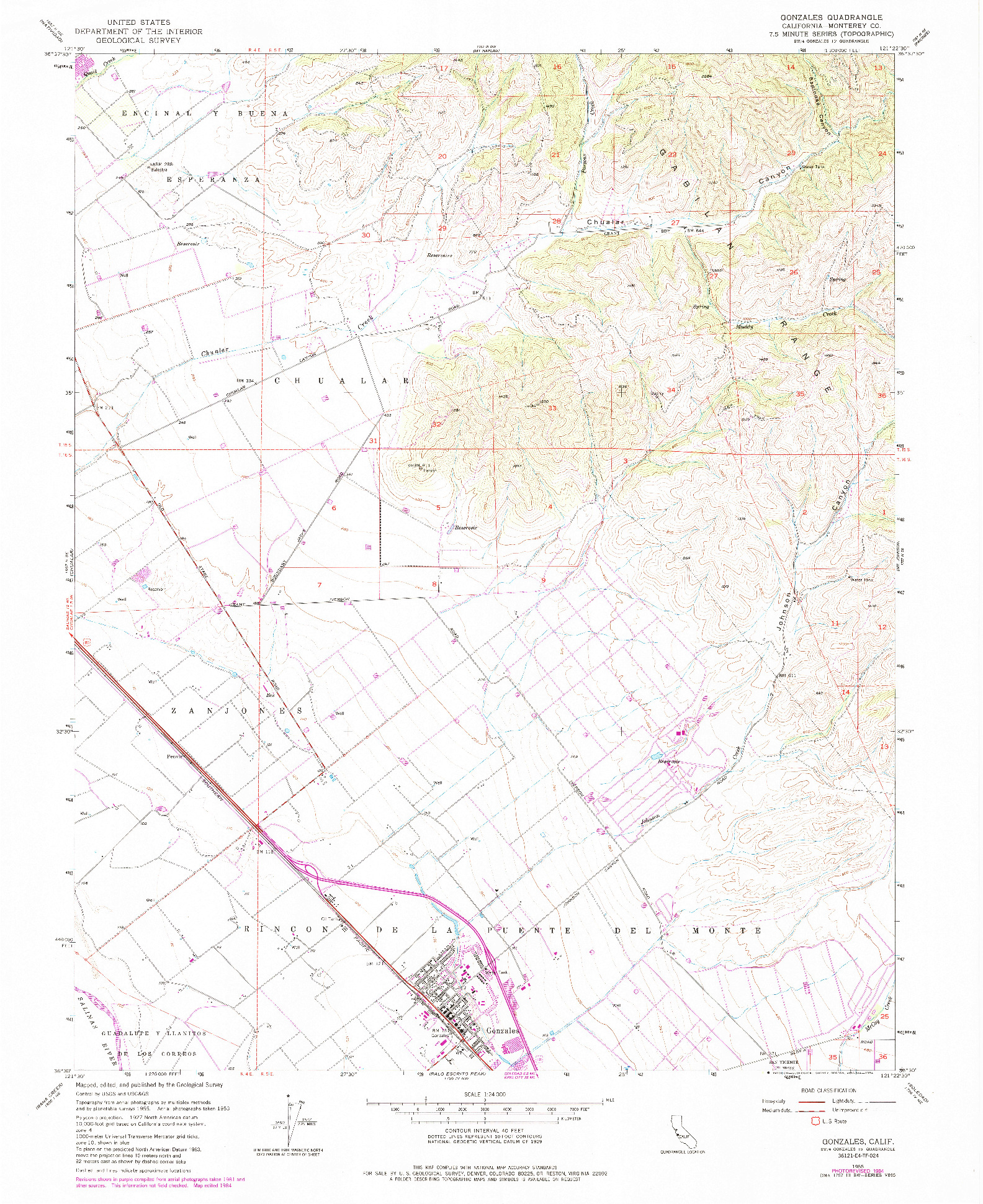 USGS 1:24000-SCALE QUADRANGLE FOR GONZALES, CA 1955