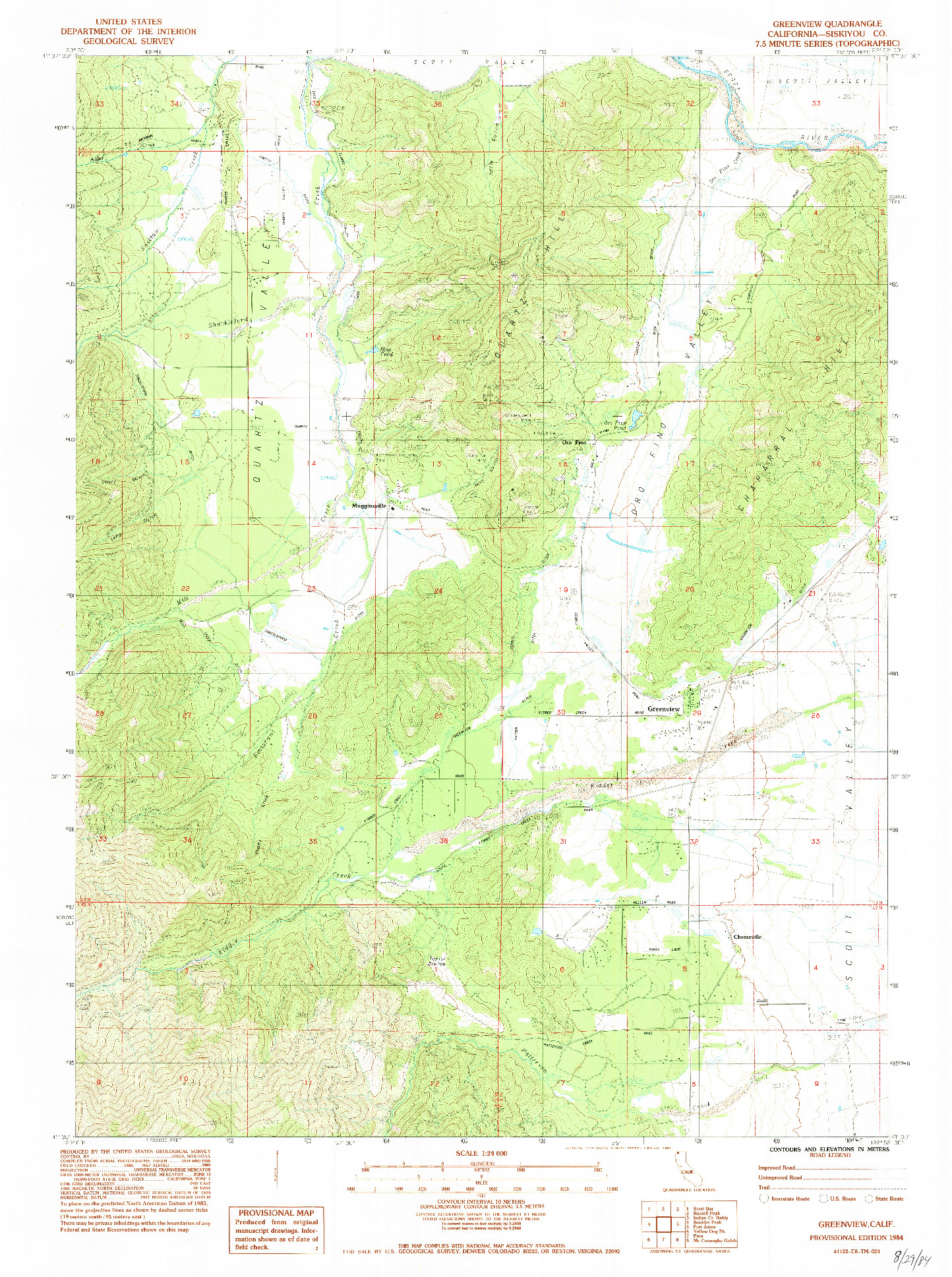 USGS 1:24000-SCALE QUADRANGLE FOR GREENVIEW, CA 1984