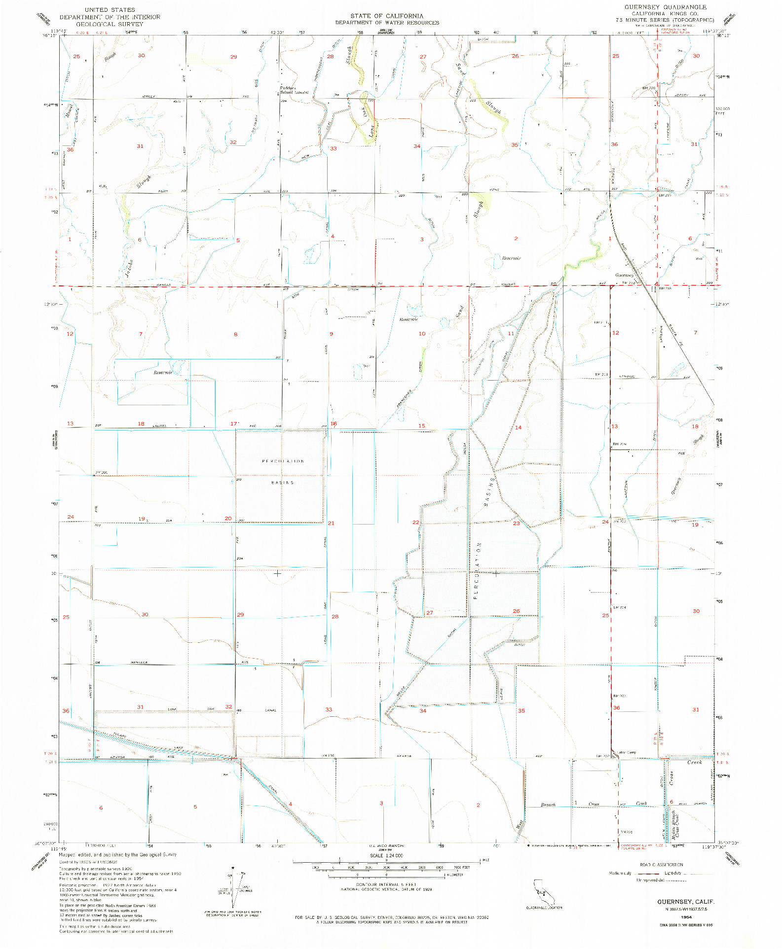 USGS 1:24000-SCALE QUADRANGLE FOR GUERNSEY, CA 1954