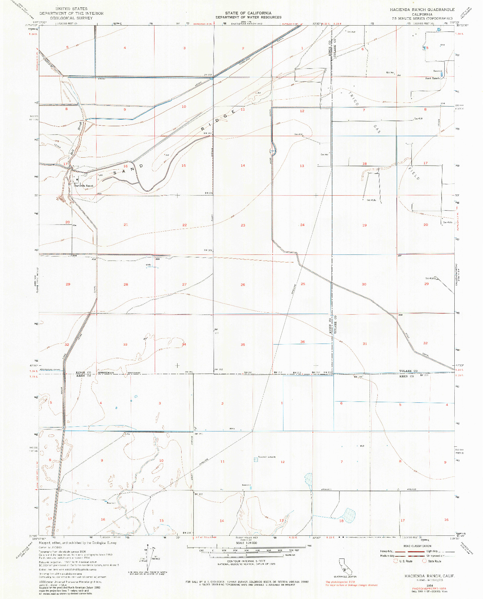 USGS 1:24000-SCALE QUADRANGLE FOR HACIENDA RANCH, CA 1954