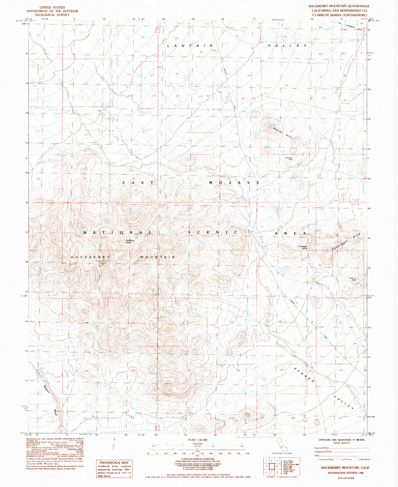 USGS 1:24000-SCALE QUADRANGLE FOR HACKBERRY MOUNTAIN, CA 1984