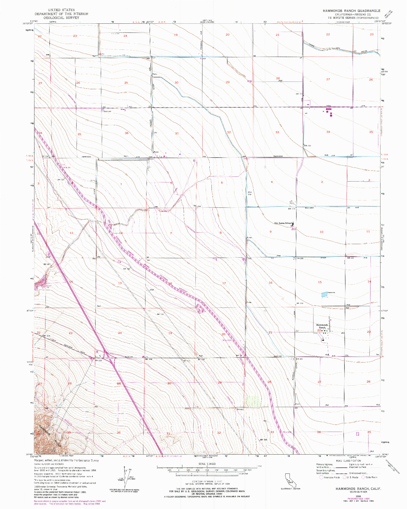 USGS 1:24000-SCALE QUADRANGLE FOR HAMMONDS RANCH, CA 1956