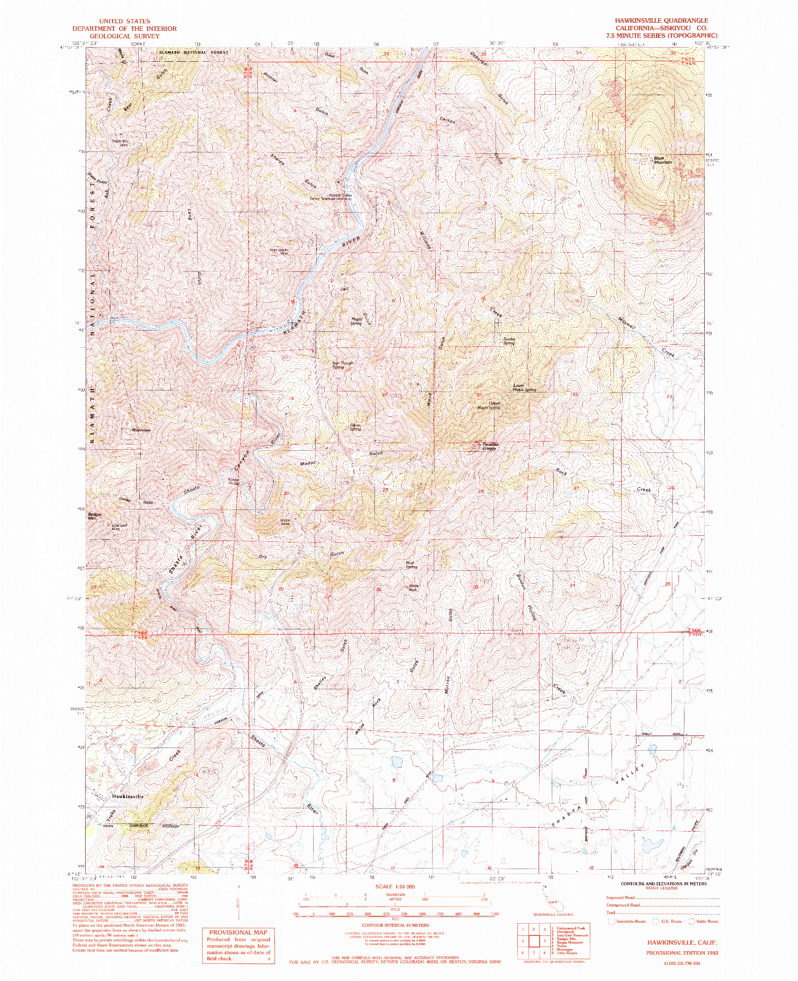 USGS 1:24000-SCALE QUADRANGLE FOR HAWKINSVILLE, CA 1983