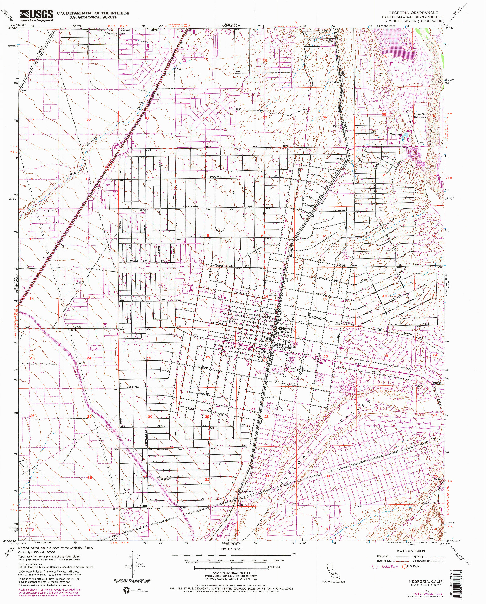 USGS 1:24000-SCALE QUADRANGLE FOR HESPERIA, CA 1956