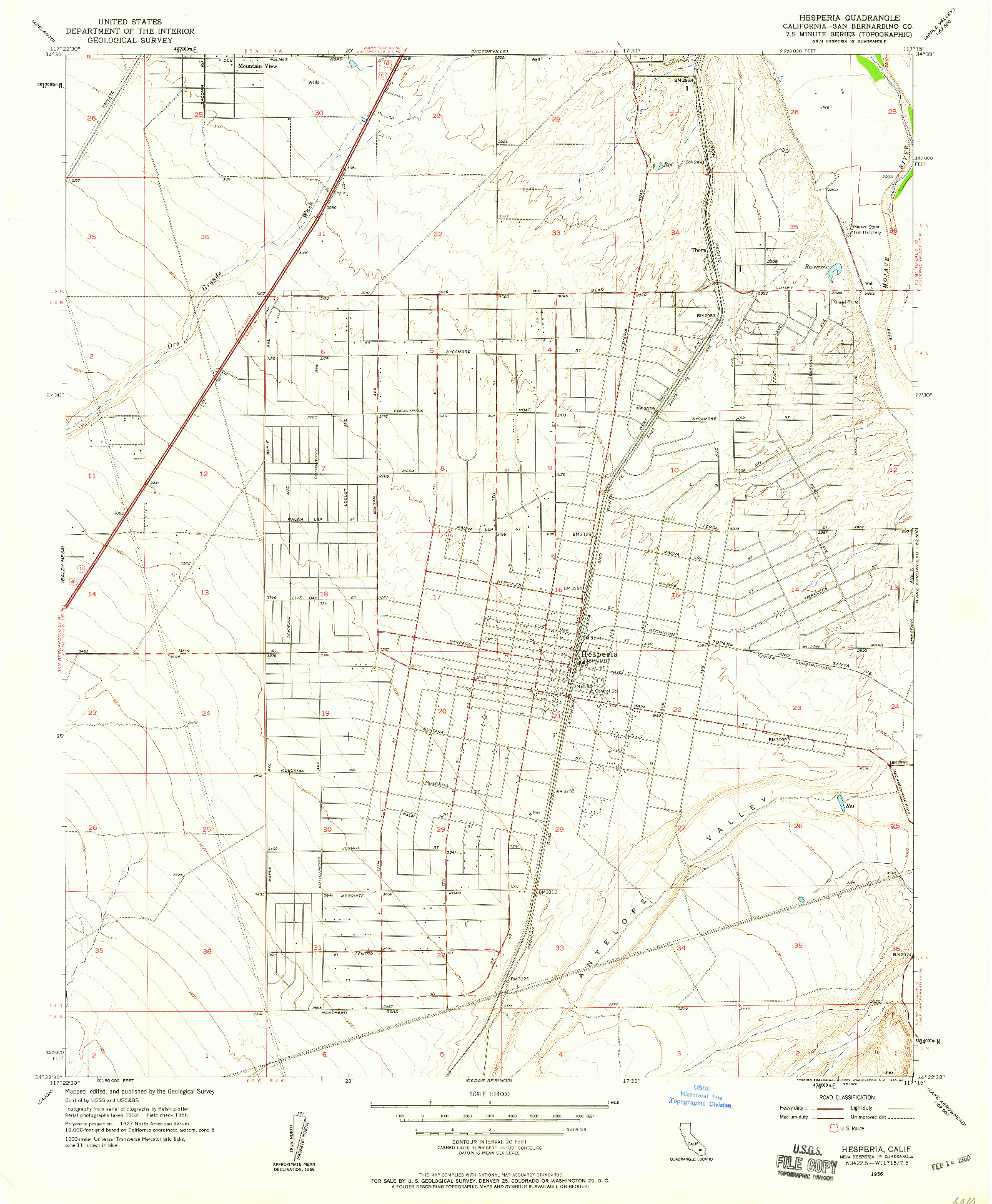 USGS 1:24000-SCALE QUADRANGLE FOR HESPERIA, CA 1956