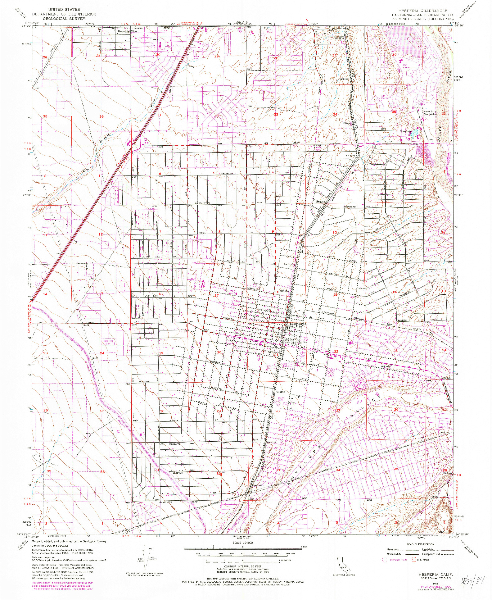 USGS 1:24000-SCALE QUADRANGLE FOR HESPERIA, CA 1956
