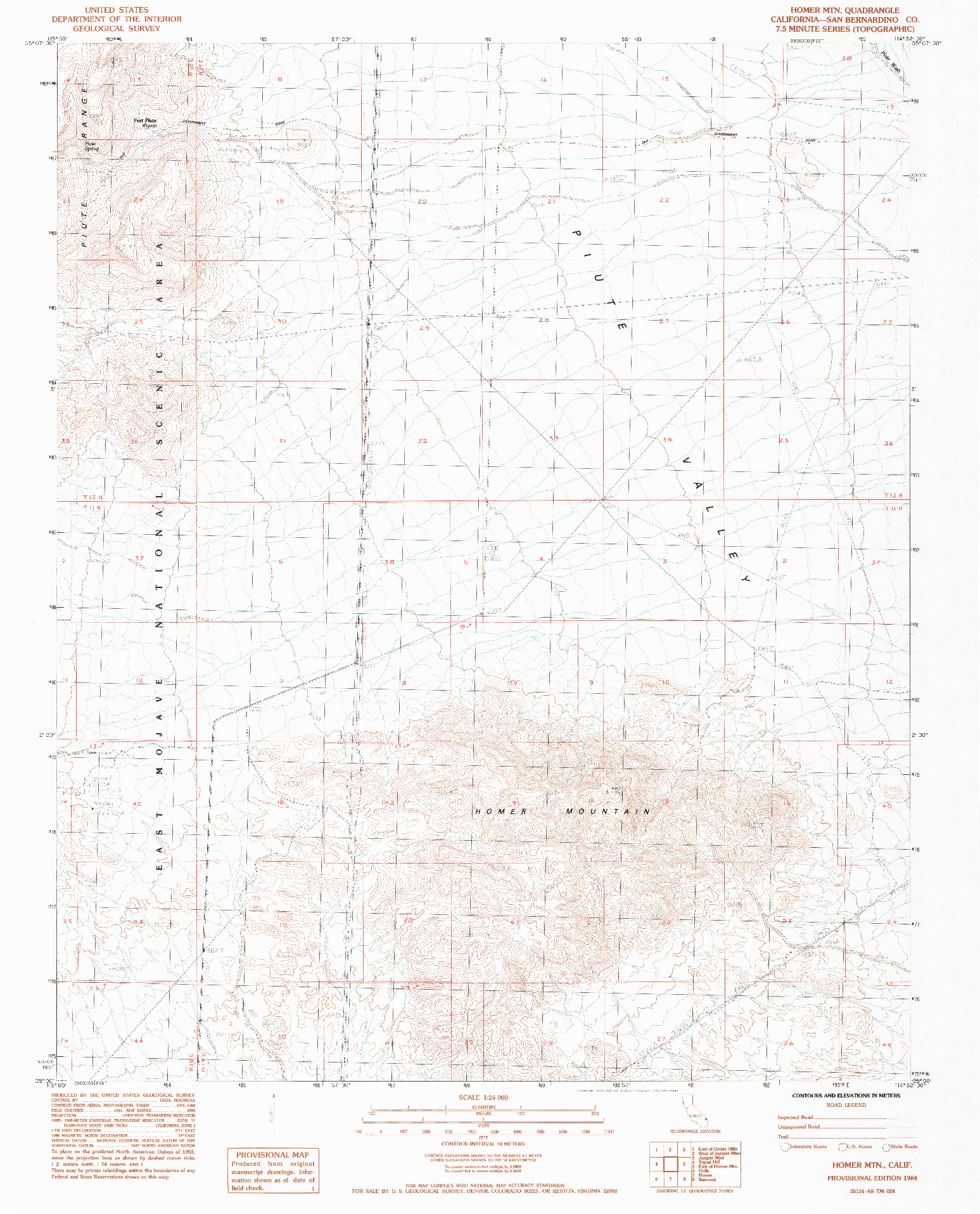 USGS 1:24000-SCALE QUADRANGLE FOR HOMER MTN, CA 1984