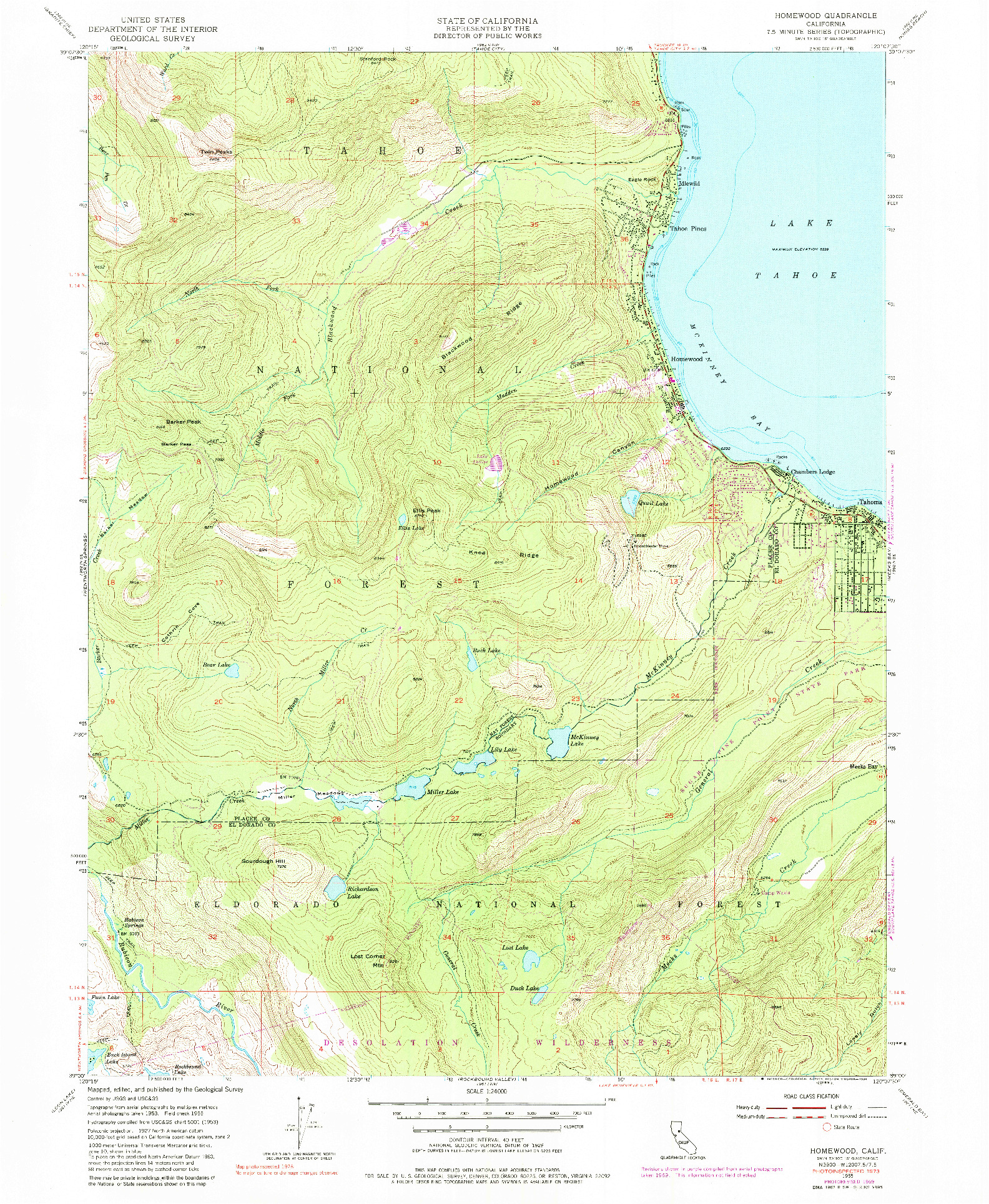 USGS 1:24000-SCALE QUADRANGLE FOR HOMEWOOD, CA 1955