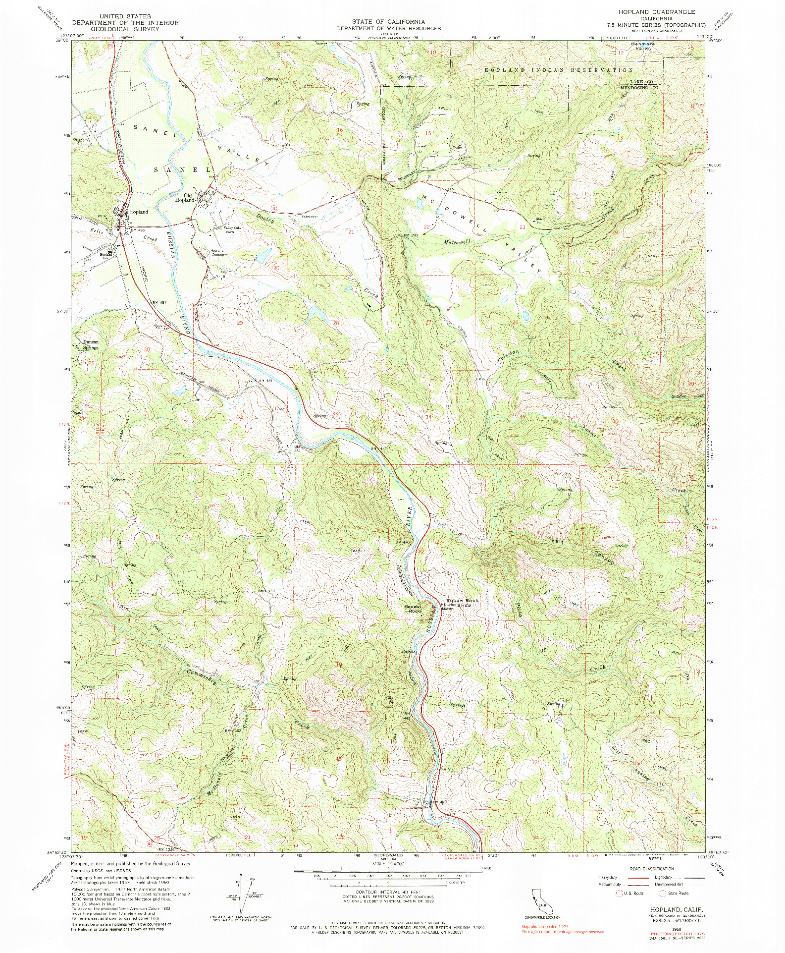 USGS 1:24000-SCALE QUADRANGLE FOR HOPLAND, CA 1960