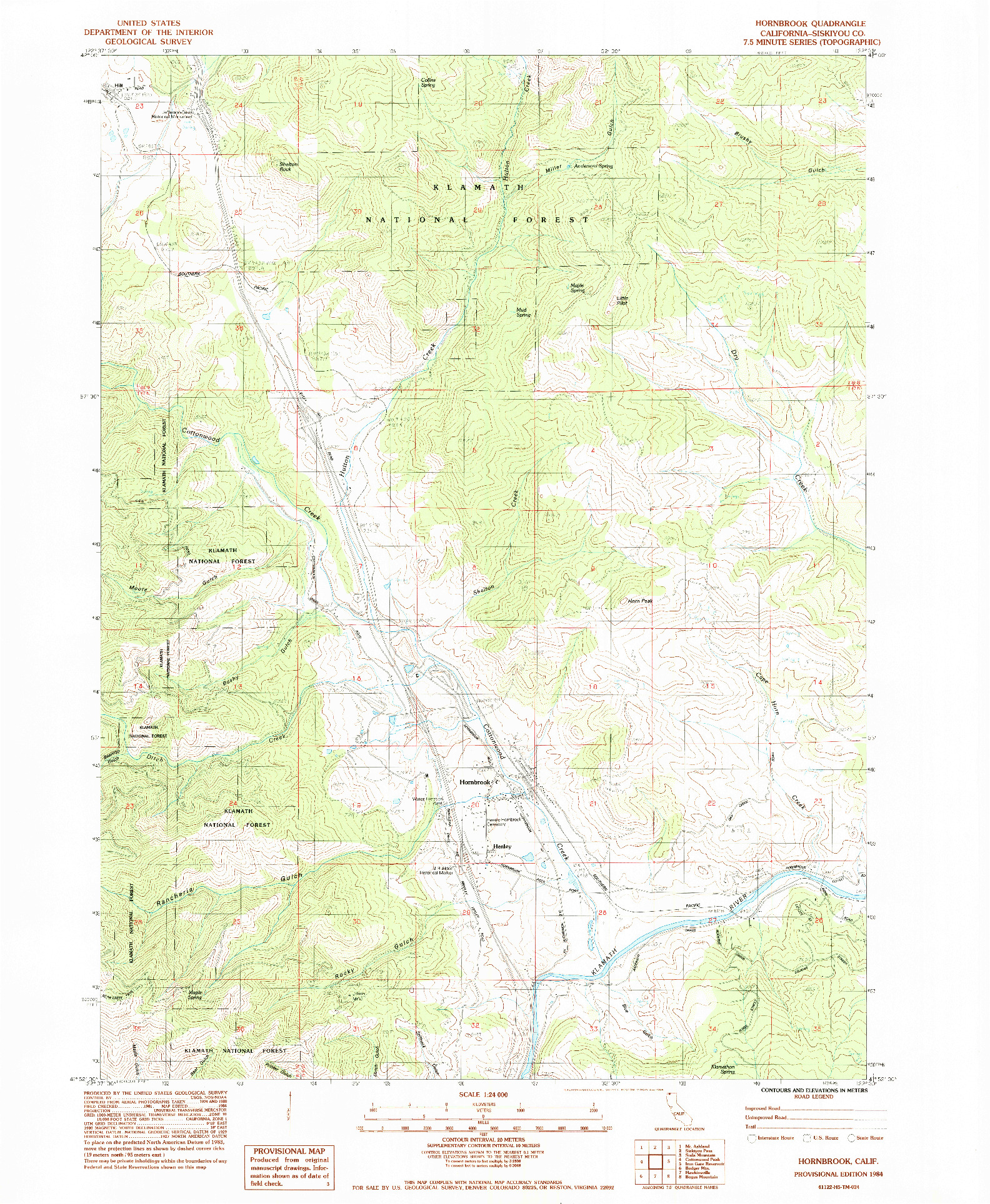 USGS 1:24000-SCALE QUADRANGLE FOR HORNBROOK, CA 1984