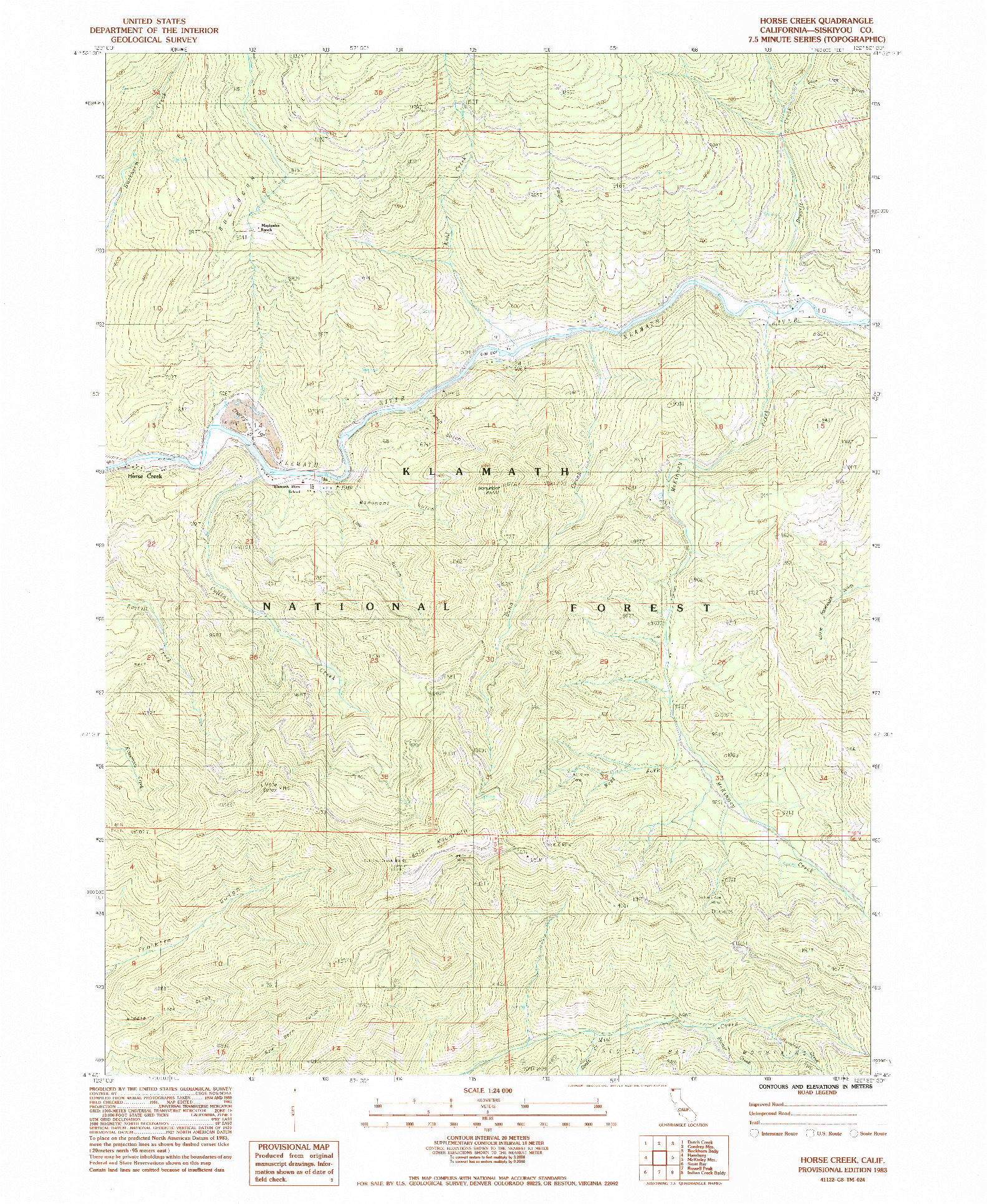 USGS 1:24000-SCALE QUADRANGLE FOR HORSE CREEK, CA 1983