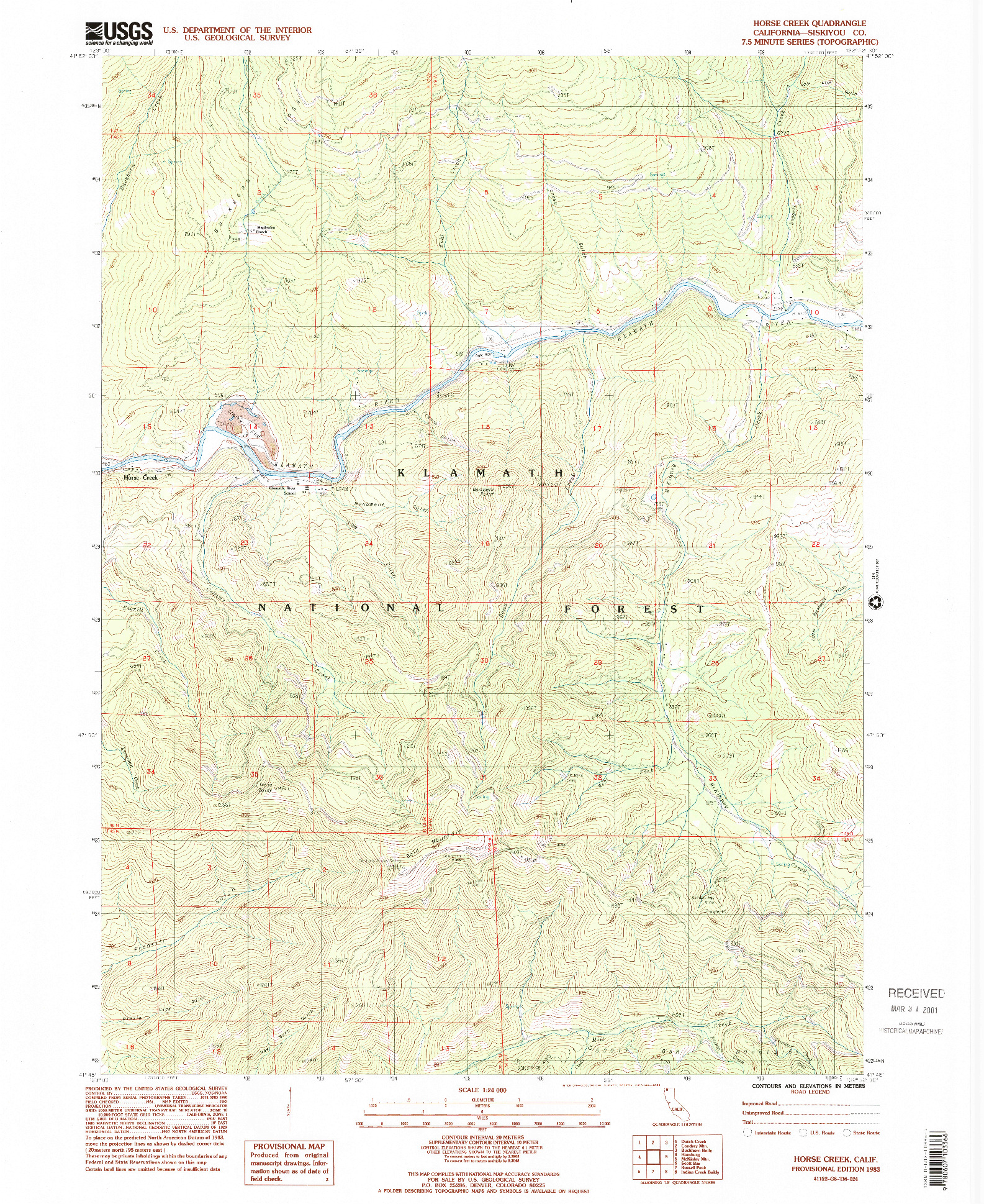 USGS 1:24000-SCALE QUADRANGLE FOR HORSE CREEK, CA 1983