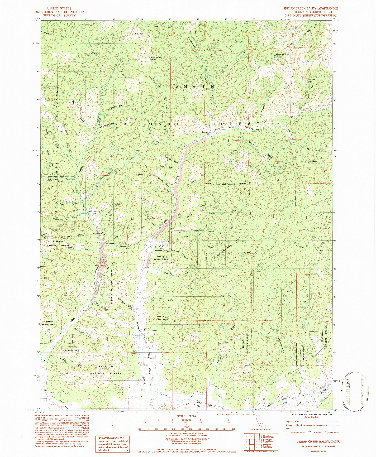 USGS 1:24000-SCALE QUADRANGLE FOR INDIAN CREEK BALDY, CA 1984