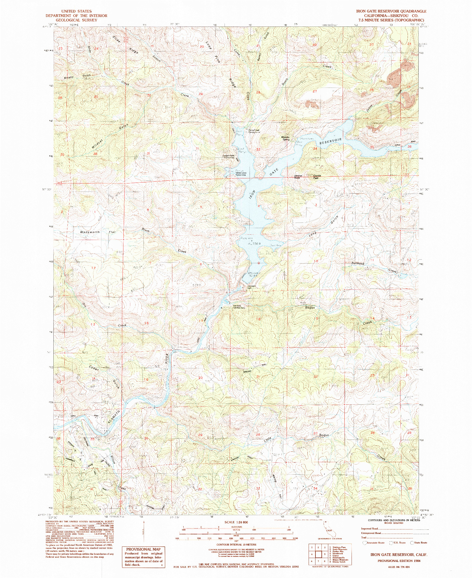 USGS 1:24000-SCALE QUADRANGLE FOR IRON GATE RESERVOIR, CA 1984