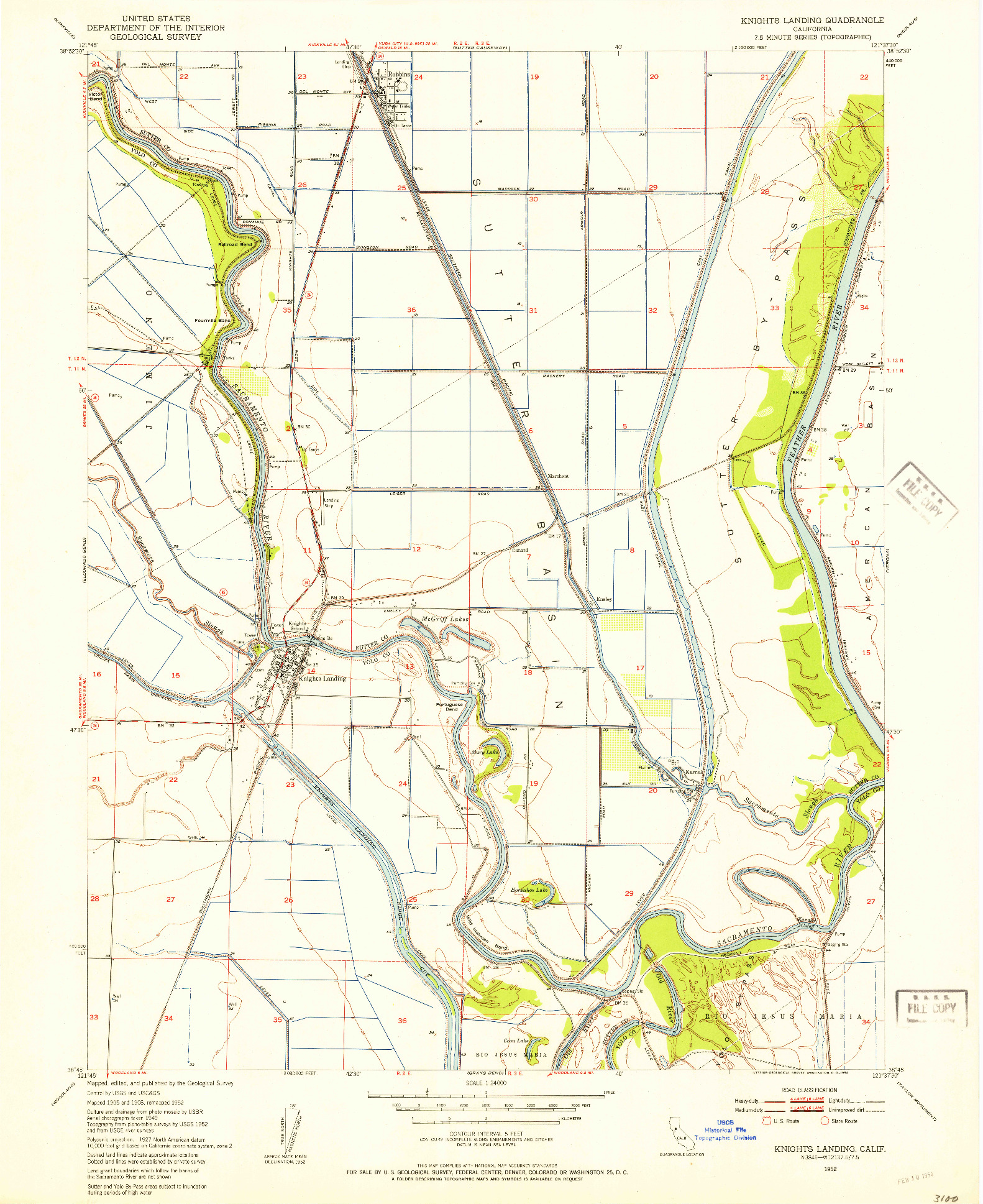 USGS 1:24000-SCALE QUADRANGLE FOR KNIGHTS LANDING, CA 1952