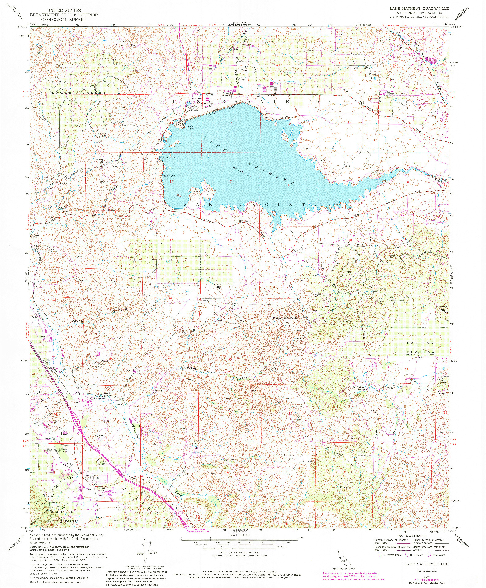 USGS 1:24000-SCALE QUADRANGLE FOR LAKE MATHEWS, CA 1967