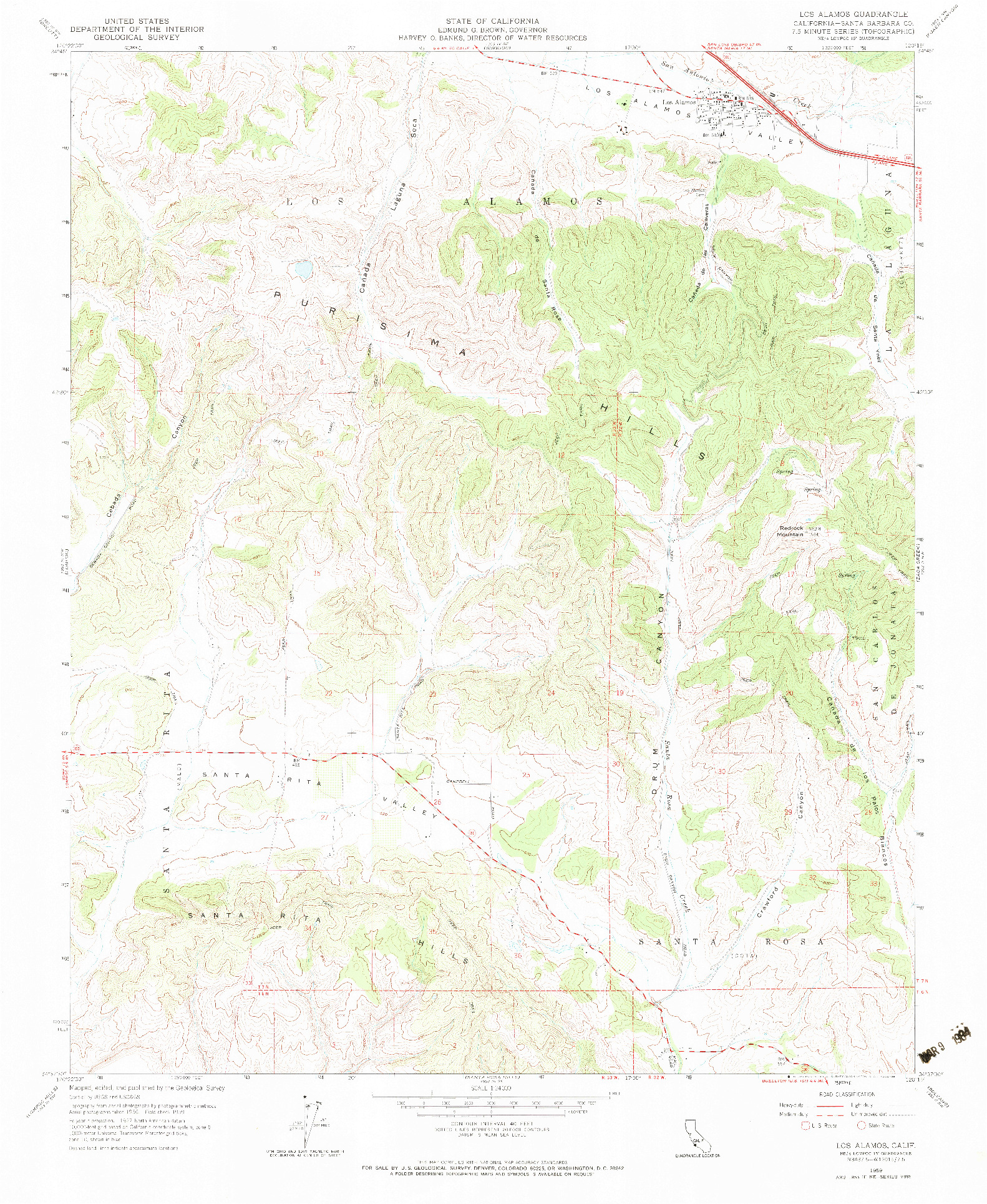 USGS 1:24000-SCALE QUADRANGLE FOR LOS ALAMOS, CA 1959