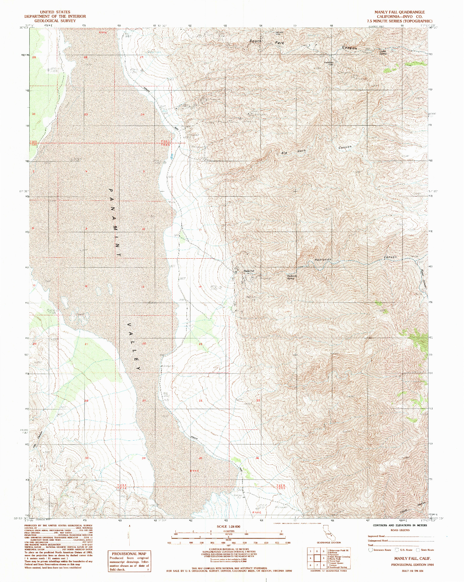USGS 1:24000-SCALE QUADRANGLE FOR MANLY FALL, CA 1984