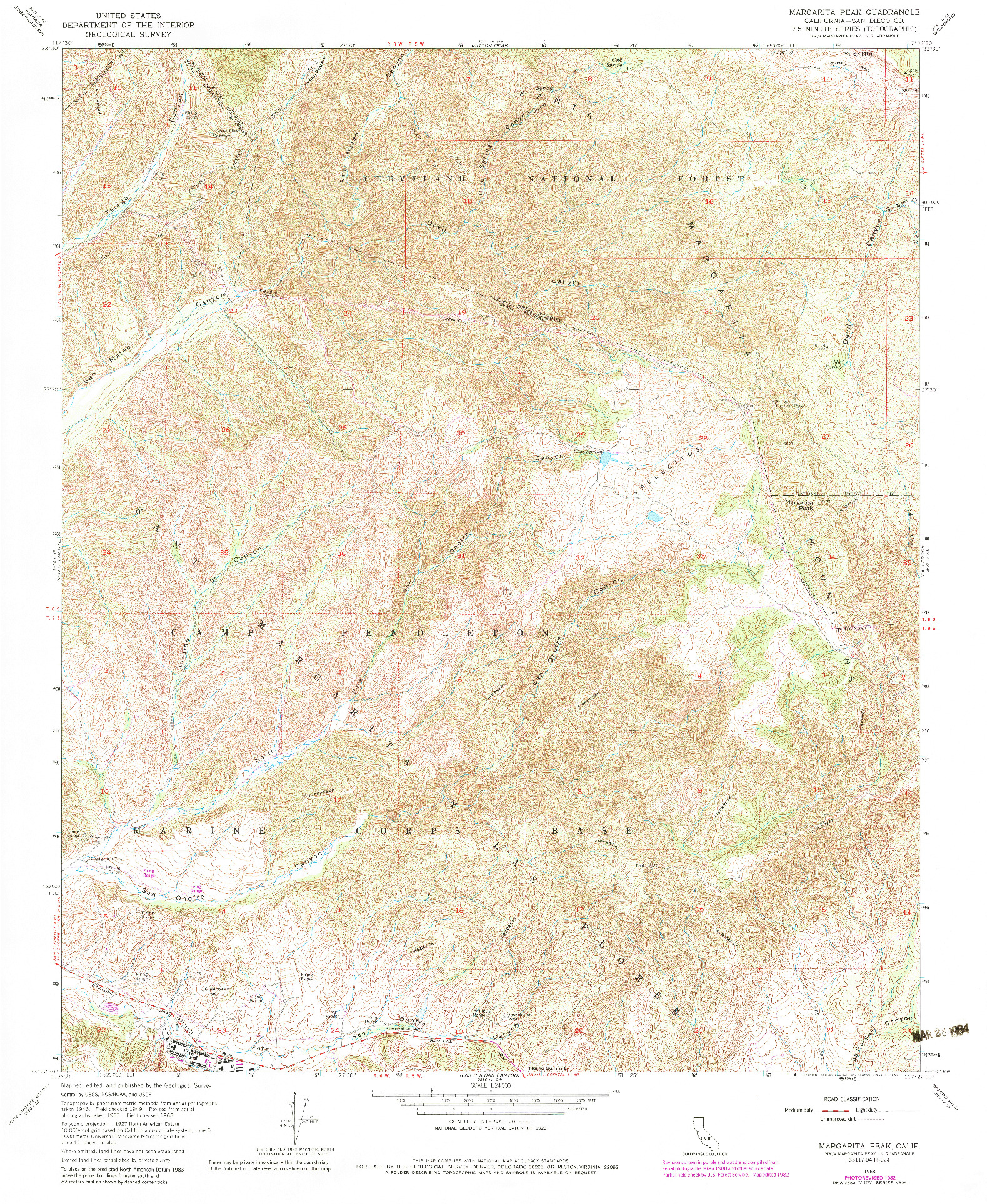 USGS 1:24000-SCALE QUADRANGLE FOR MARGARITA PEAK, CA 1968