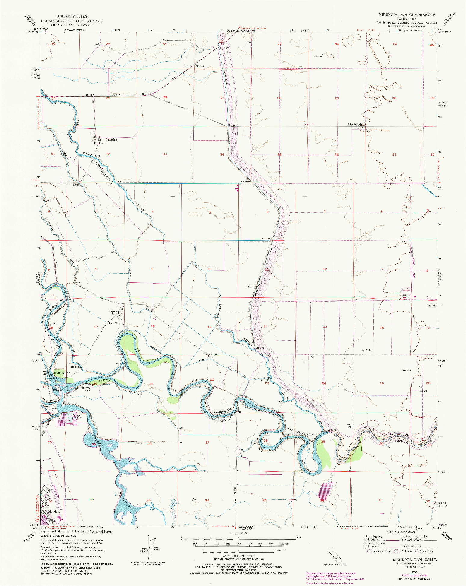USGS 1:24000-SCALE QUADRANGLE FOR MENDOTA DAM, CA 1956