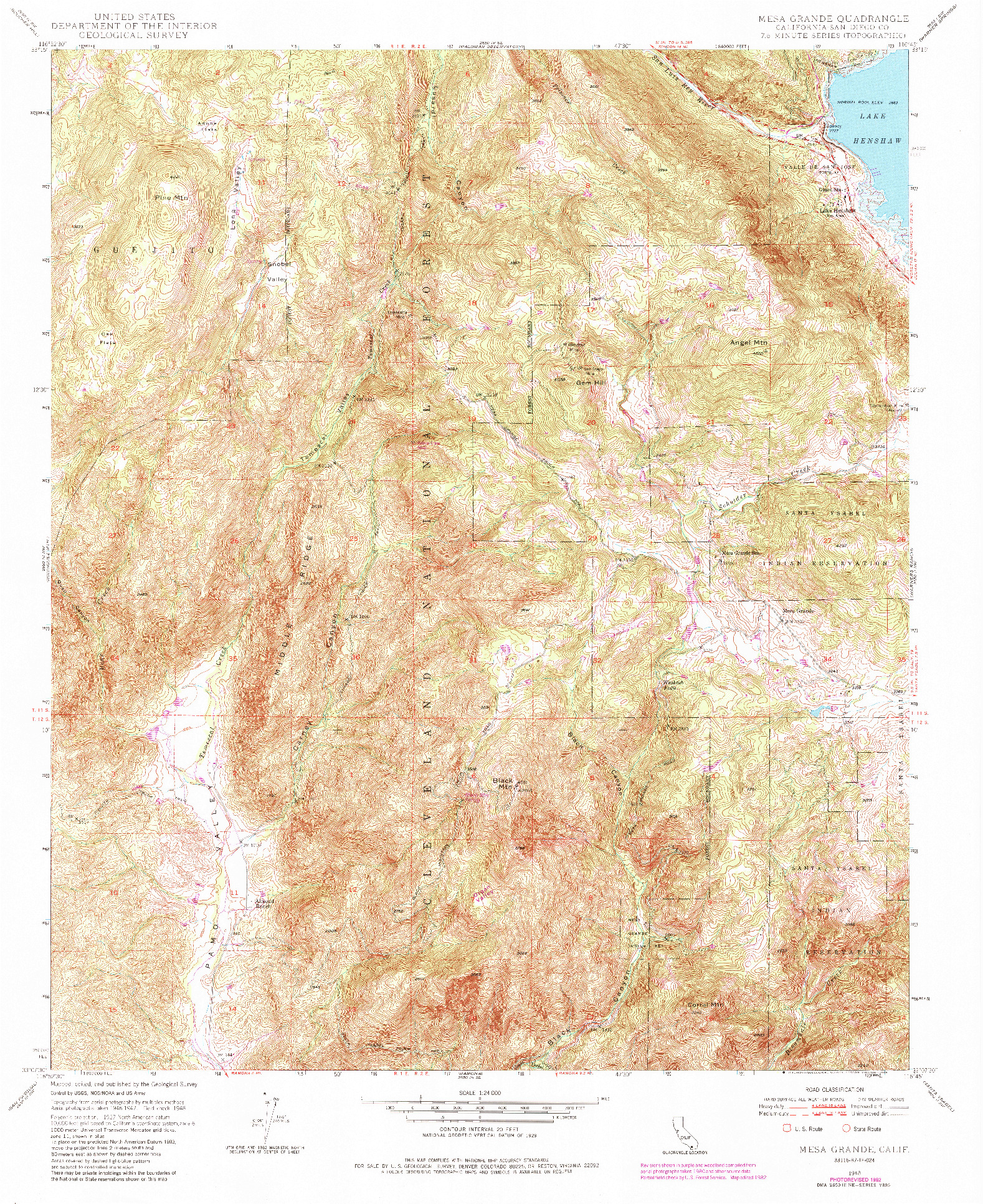 USGS 1:24000-SCALE QUADRANGLE FOR MESA GRANDE, CA 1948