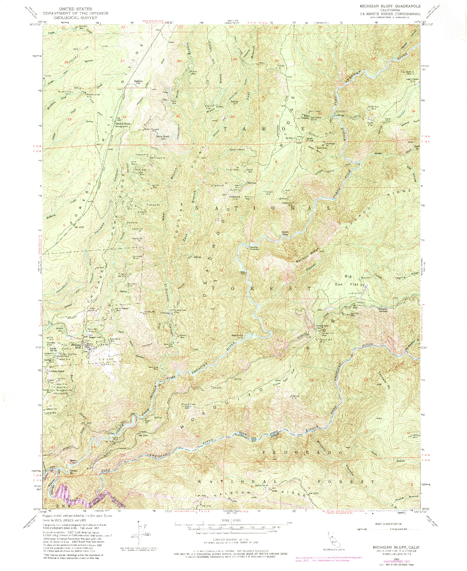 USGS 1:24000-SCALE QUADRANGLE FOR MICHIGAN BLUFF, CA 1952
