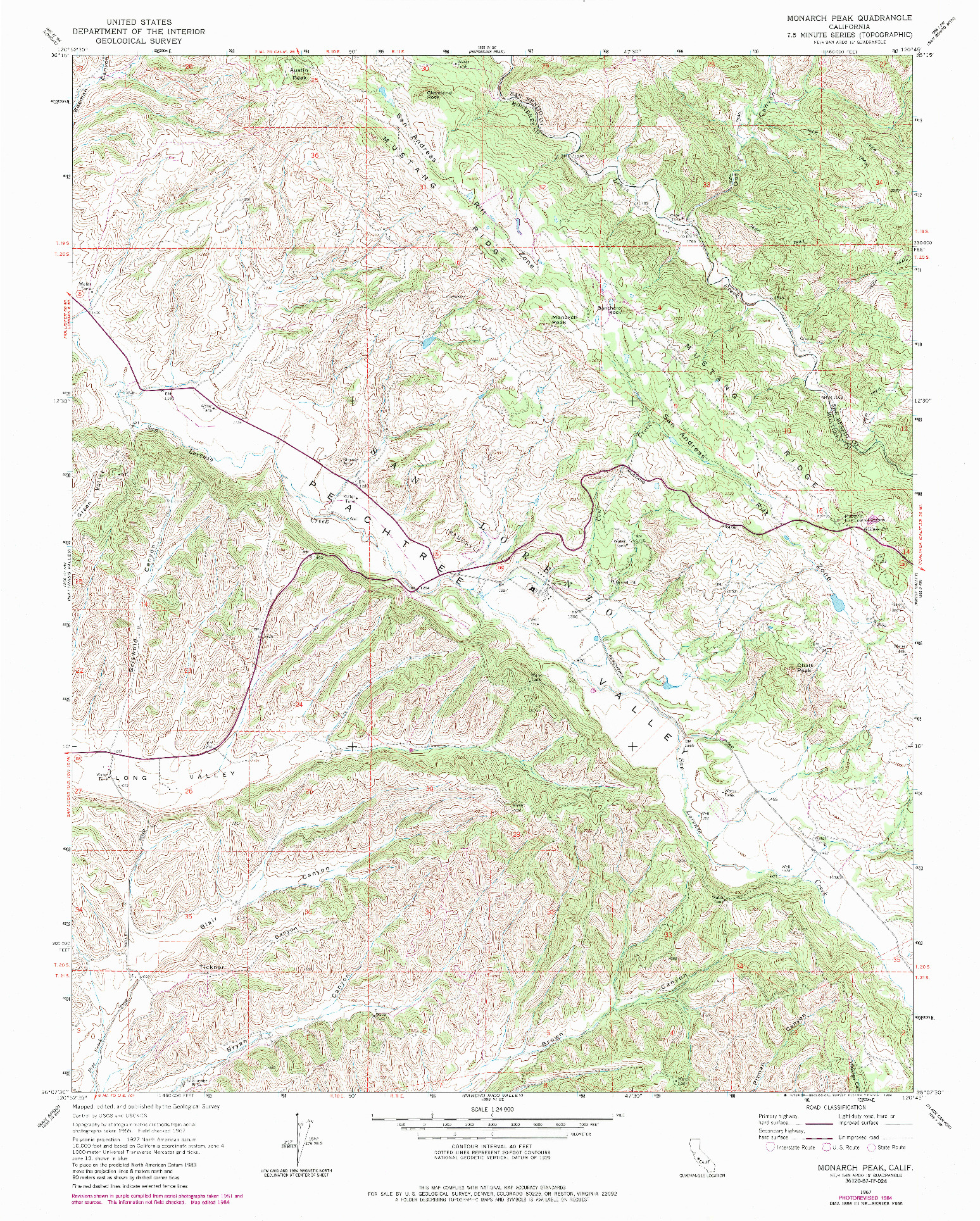 USGS 1:24000-SCALE QUADRANGLE FOR MONARCH PEAK, CA 1967